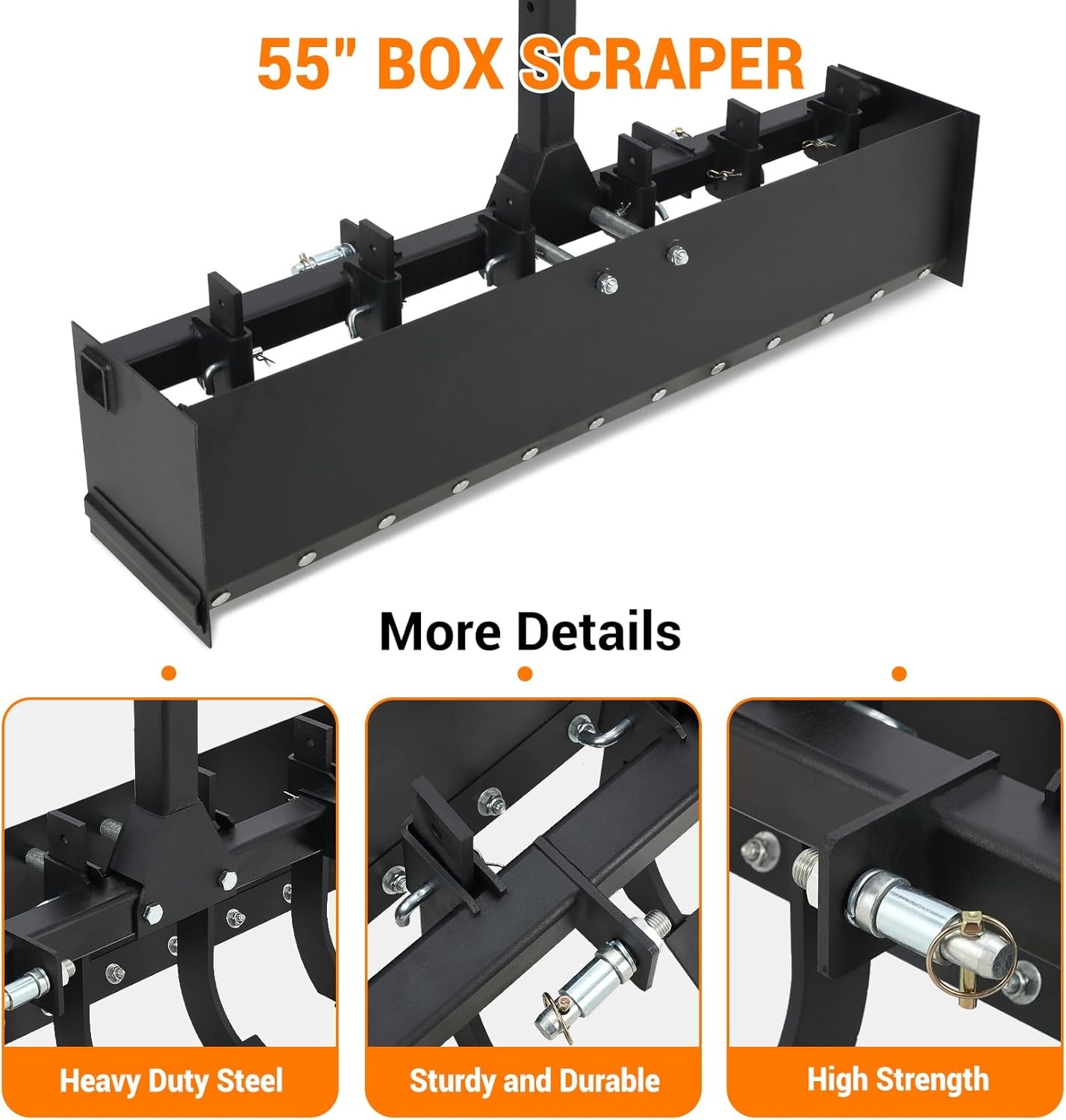 55″Tow Behind Box Scraper,Three-Point Quick Hitch Box Blade for Leveling&Grading