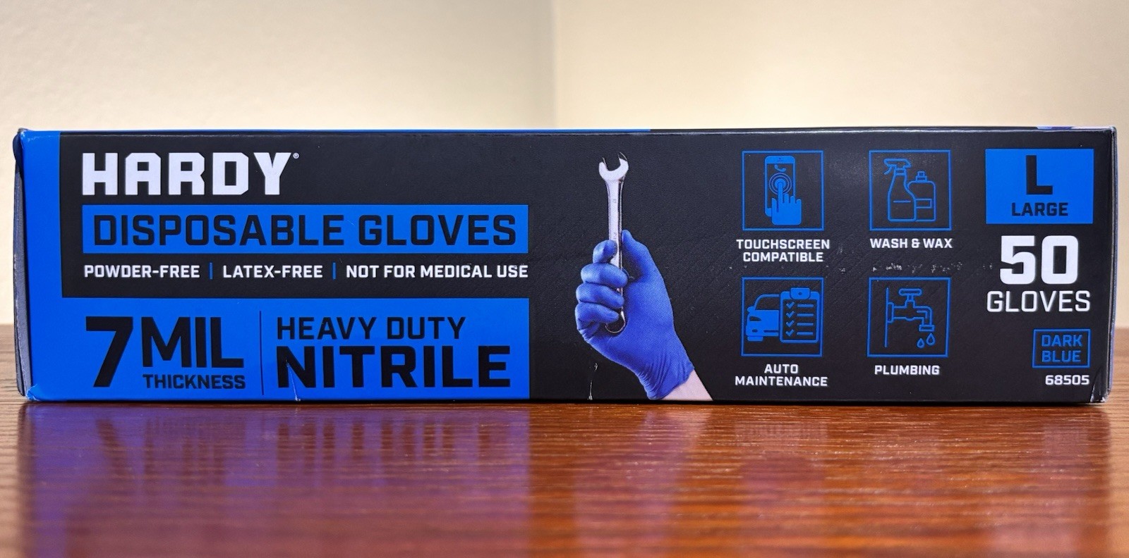 Hardy Disposable Gloves Heavy Duty 7 Mil Nitrile Dark Blue – Box of 50 – Large