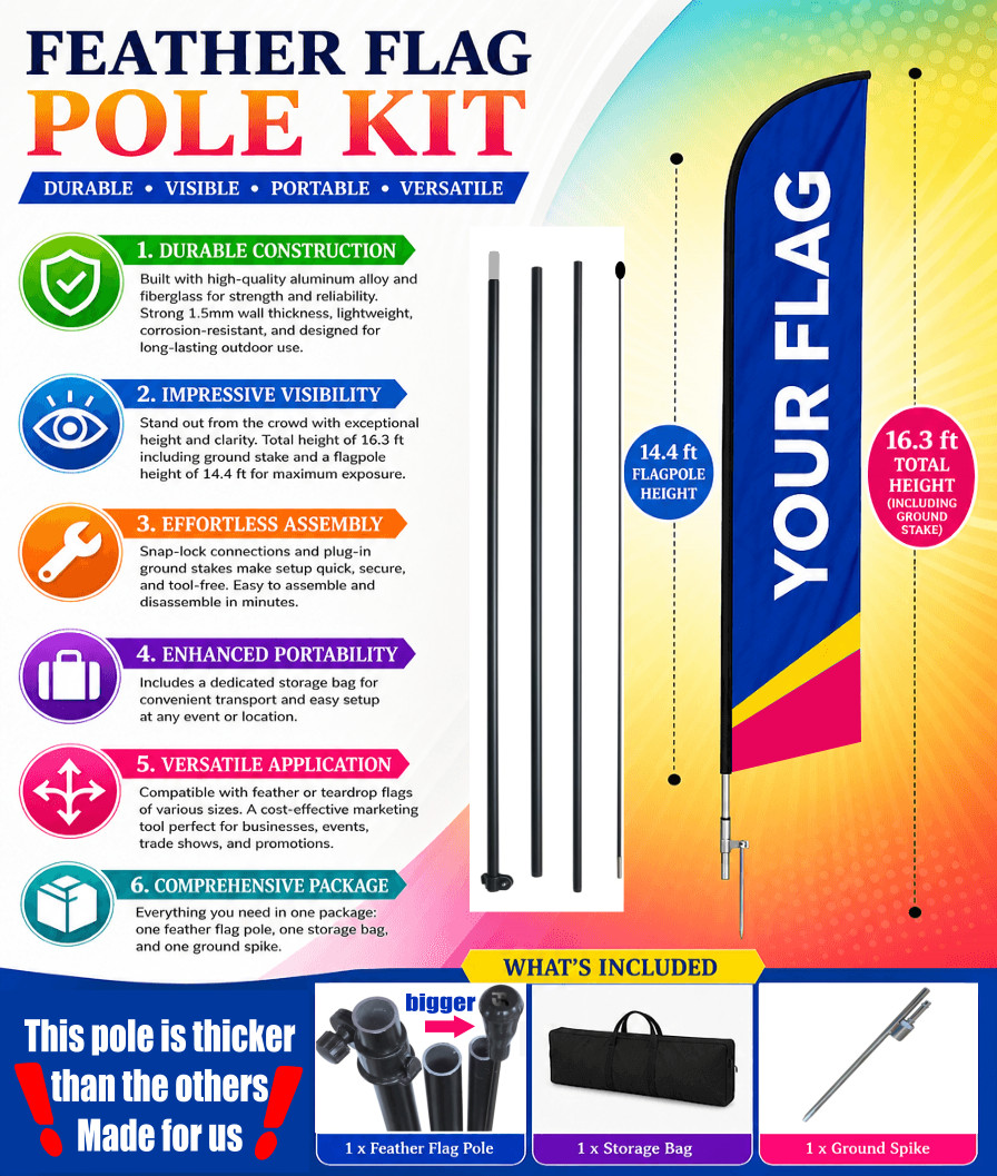 15 ft tall STRONG FLAG POLE KIT fits swooper flags full or half sleeve