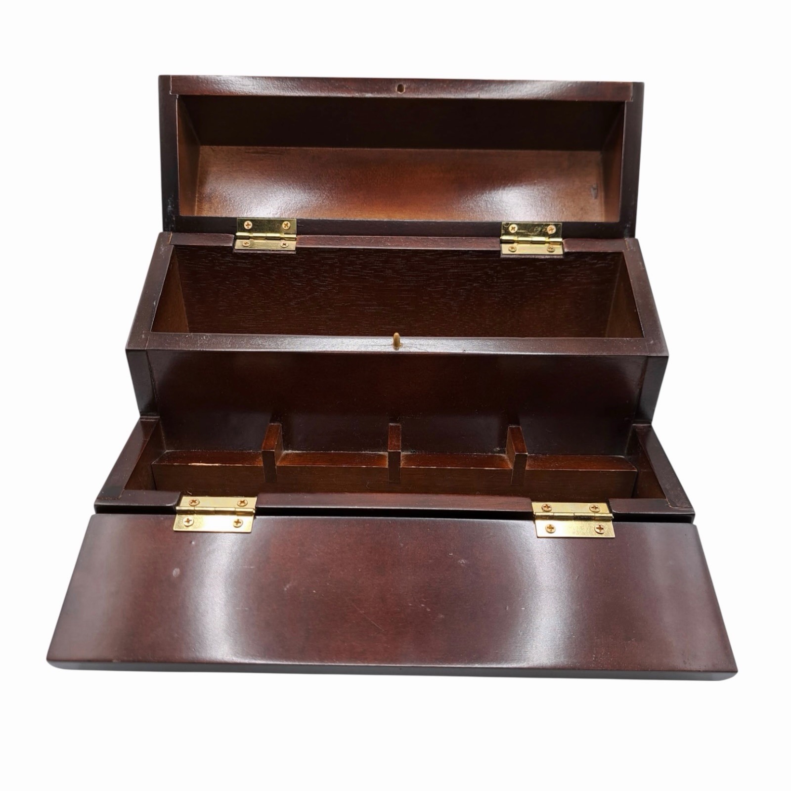 Bombay Company Mahogany Wood Box Letter Desk Organizer Hinged Lids 1987 10x5x5.8
