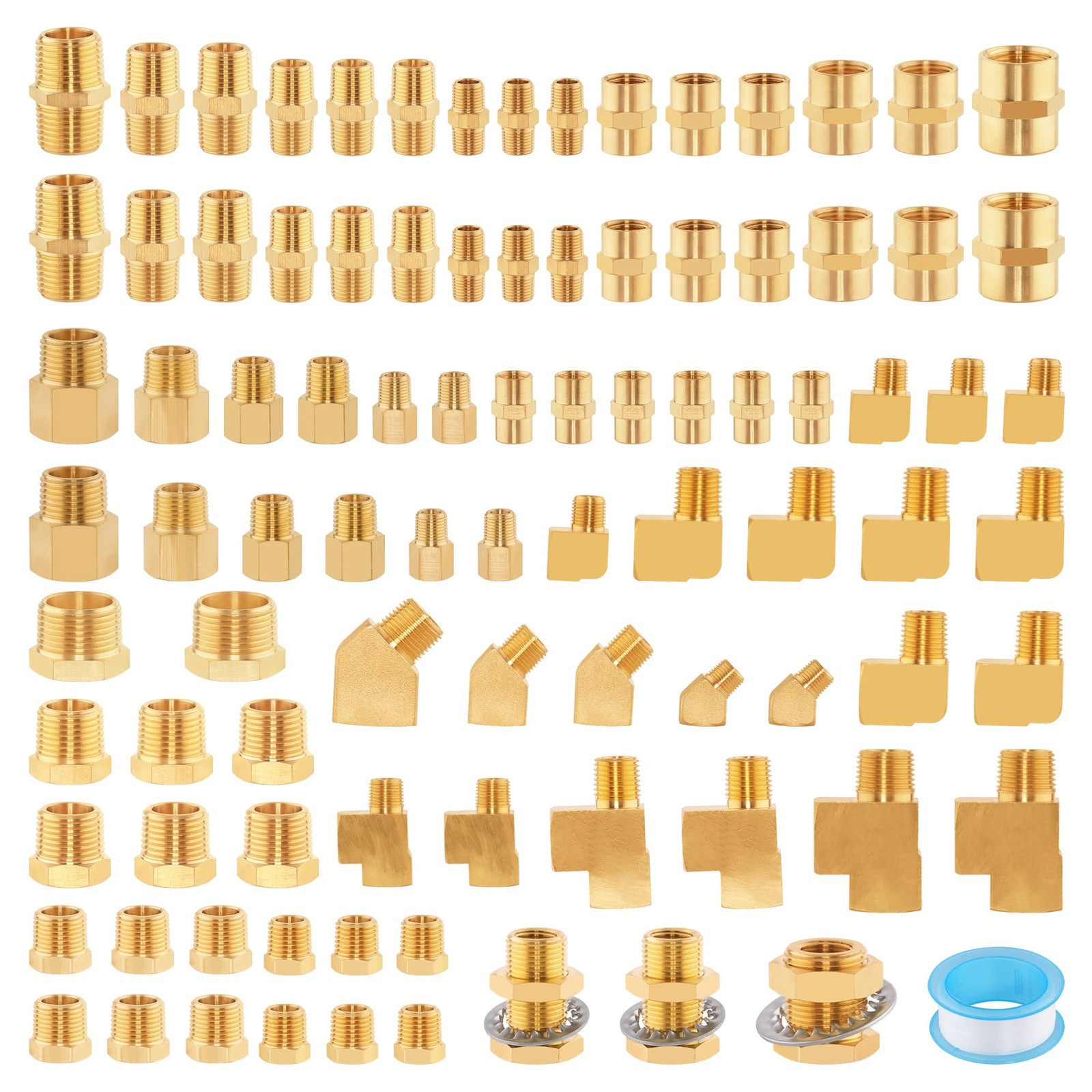 92PCS Brass Pipe Fittings Assortment Kit,1/8″ 1/4″ 3/8″ 1/2″ NPT