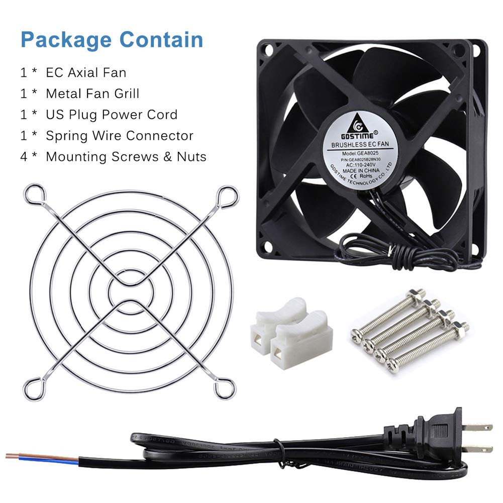 GDSIME AXIAL 8025, New Muffin Fan, 110V 115V 120V 220V 240V AC 80Mm Fan, Ventila