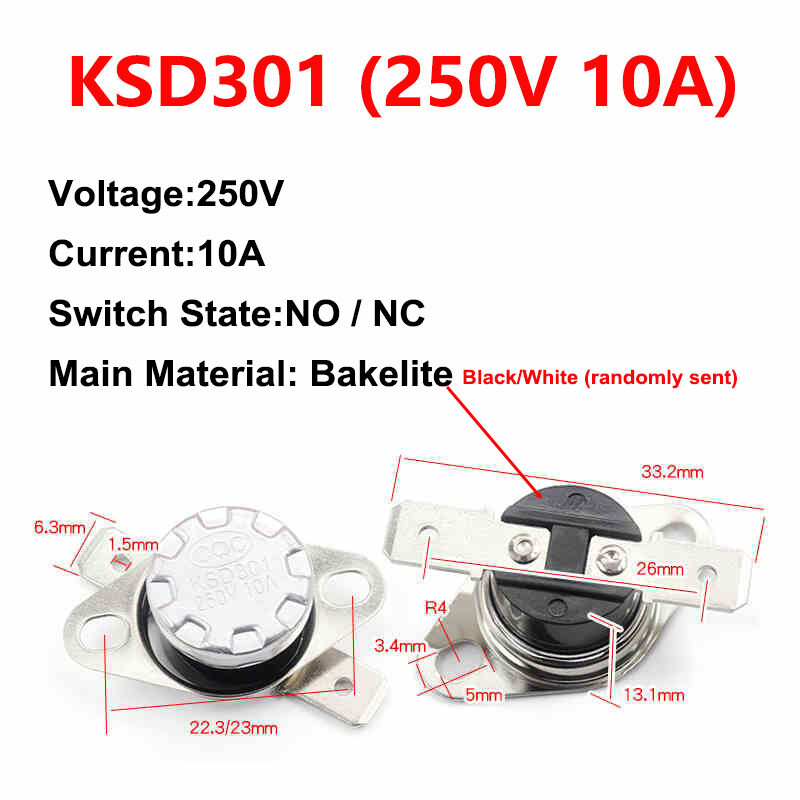 Temperature Control Switch KSD301 302 40-190℃ Normally Open / Close 250V 10A 16A