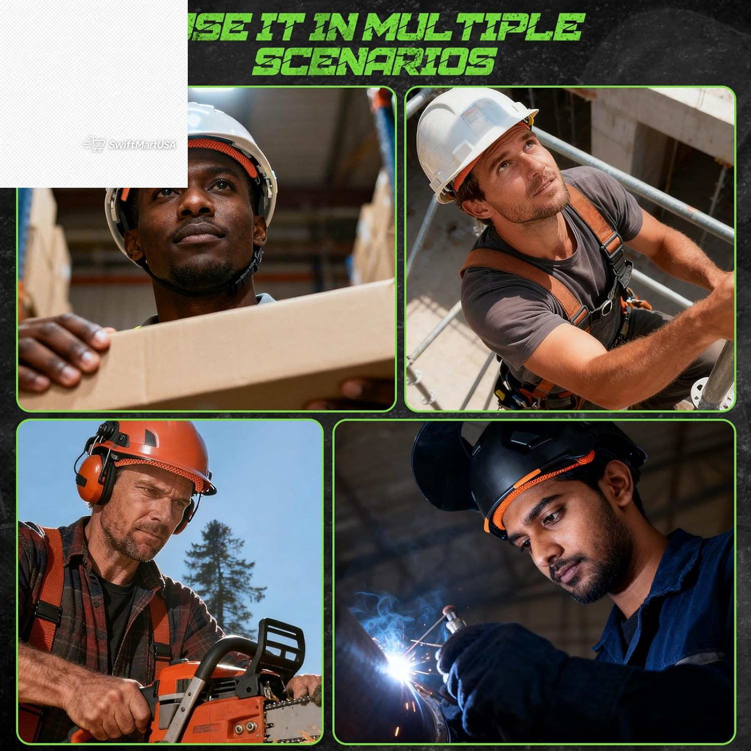 Hard Hat Sweatband and Top Pad Set Washable Helmet Liner Welding Construction