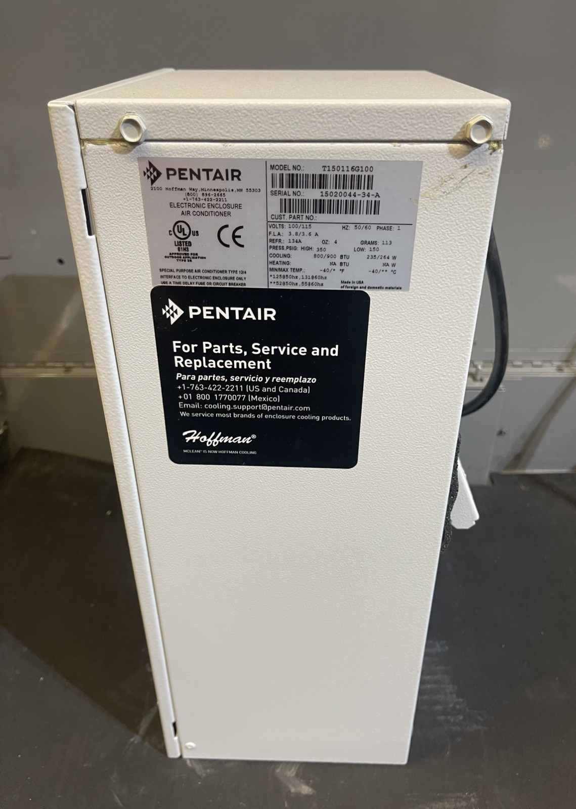 PENTAIR/NVENT T150116G100 AIR CONDITIONER/AC SIDE, 115V 800BTU W/ HOFFMAN ENCLO.
