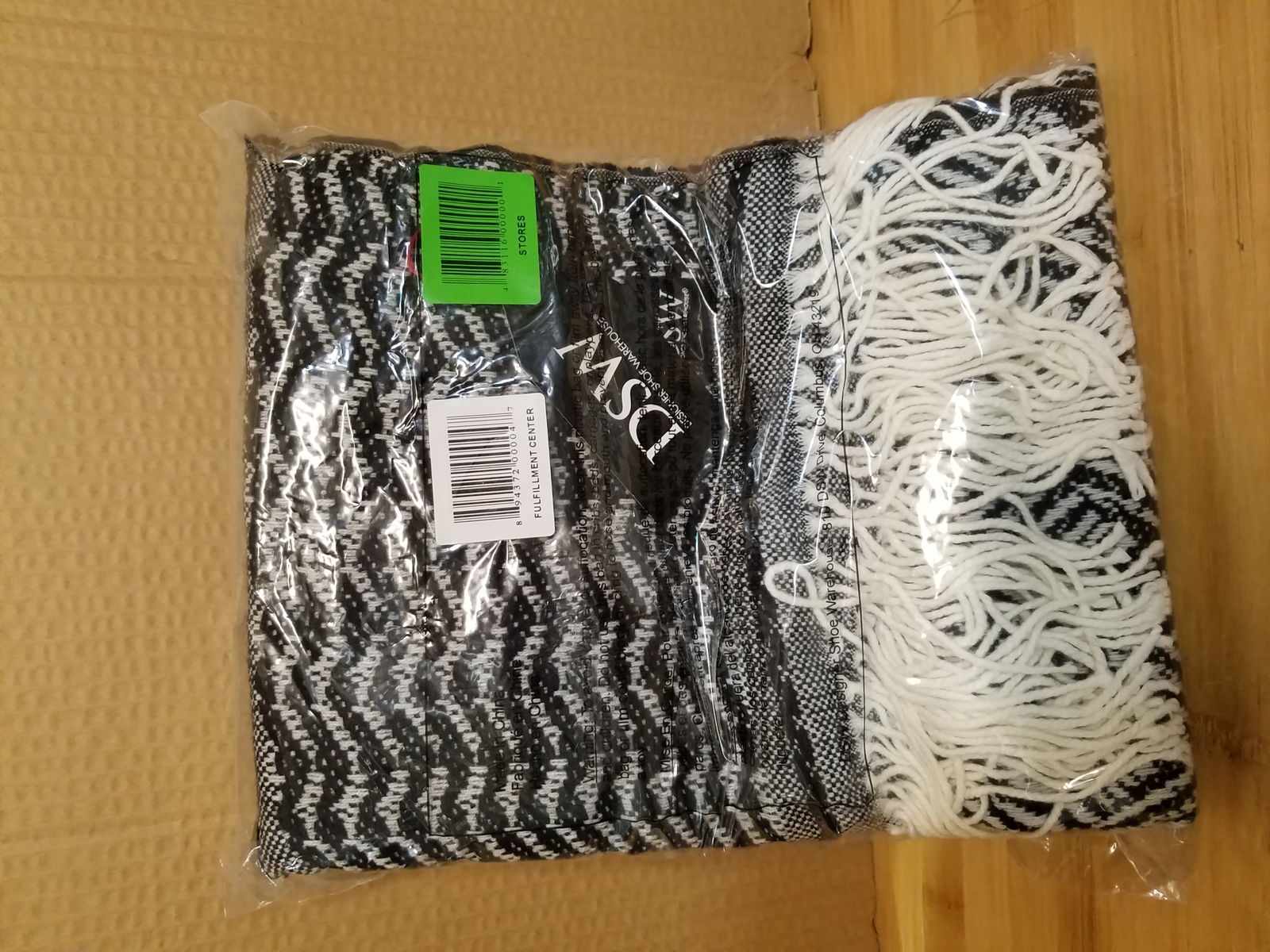 NEW, SEALED: DSW Knit Blanket Black & White 60” X 50” WITH 4″ OF FRINGE