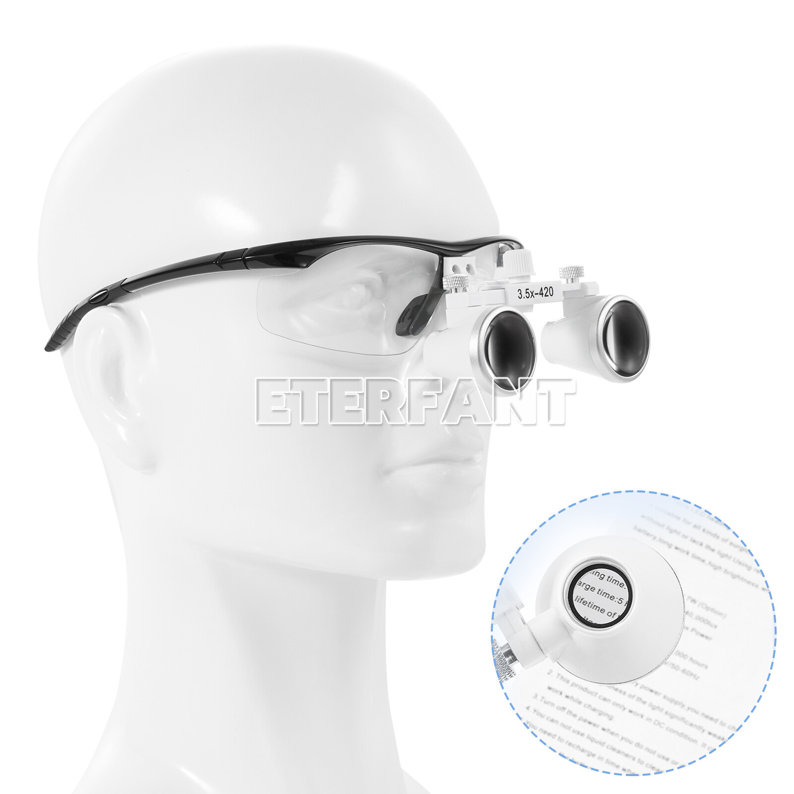ETERFANT Dental 3.5x Magnifier Binocular Loupes+3W LED Head Light Lamp Medical