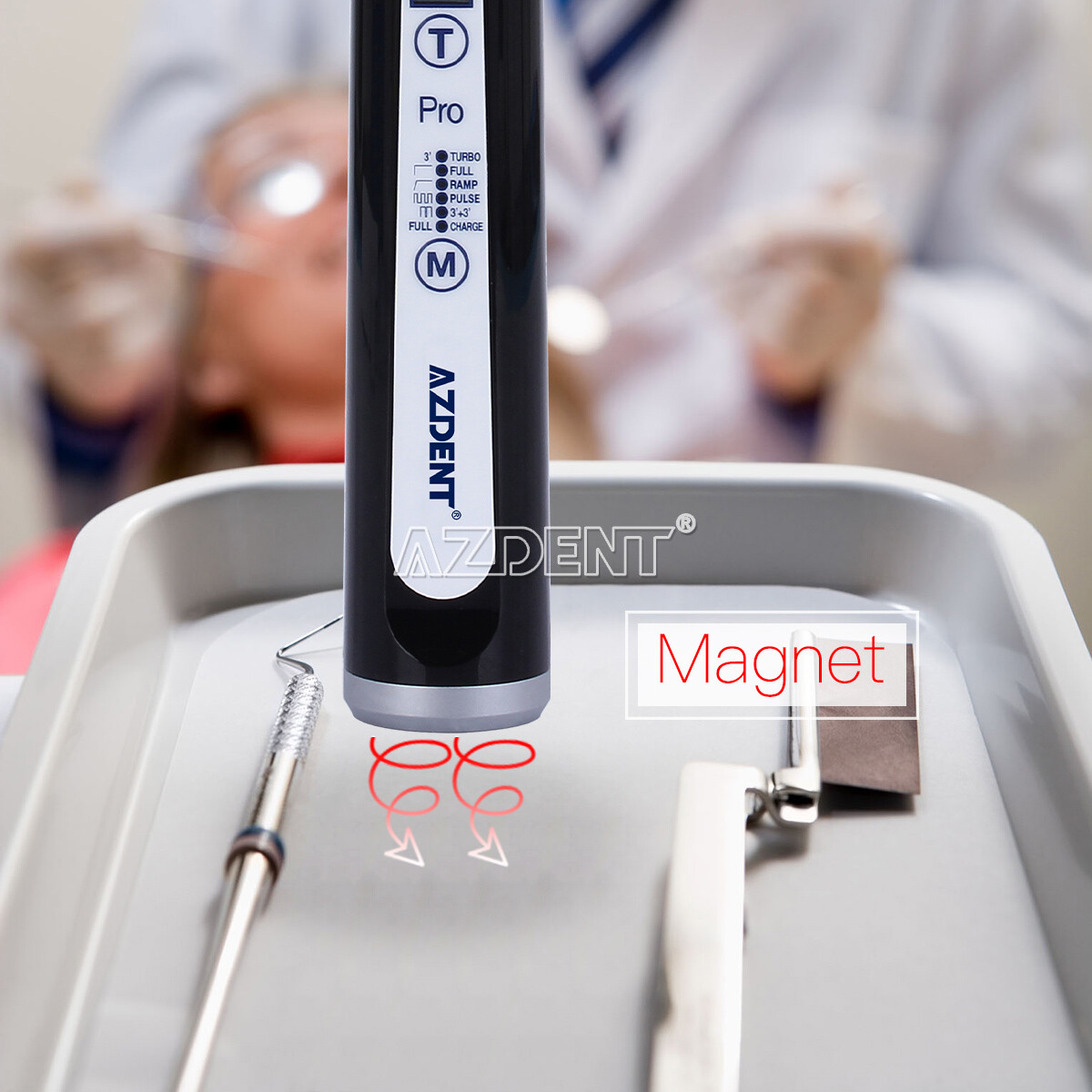 AZDENT Dental Wireless LED Curing Light 1 Second Cure 105° Right Angle 100V-240V