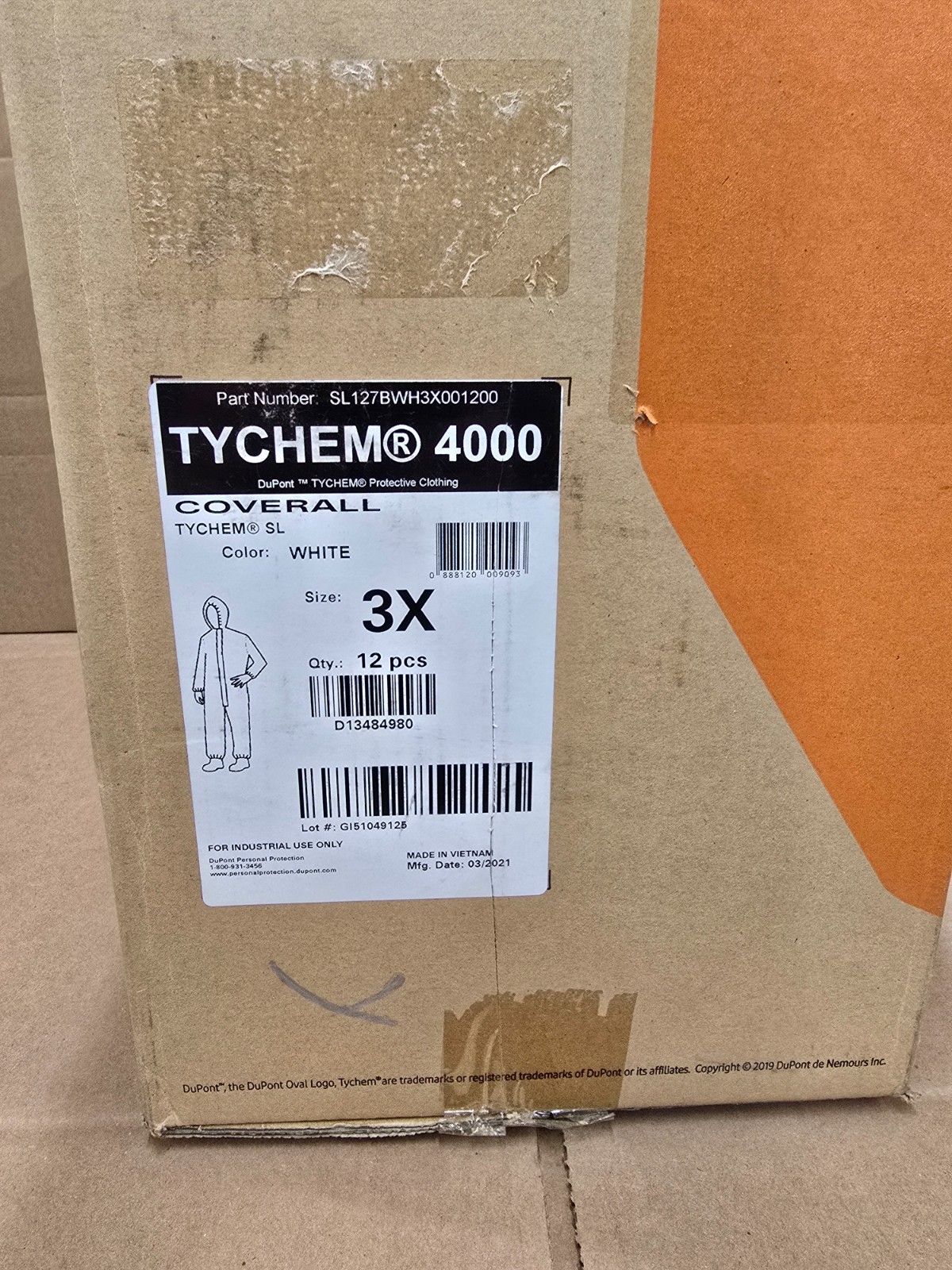 New Case of 12 Dupont TYCHEM 4000 Protective Coveralls SL127BWH3X001200 Size 3XL
