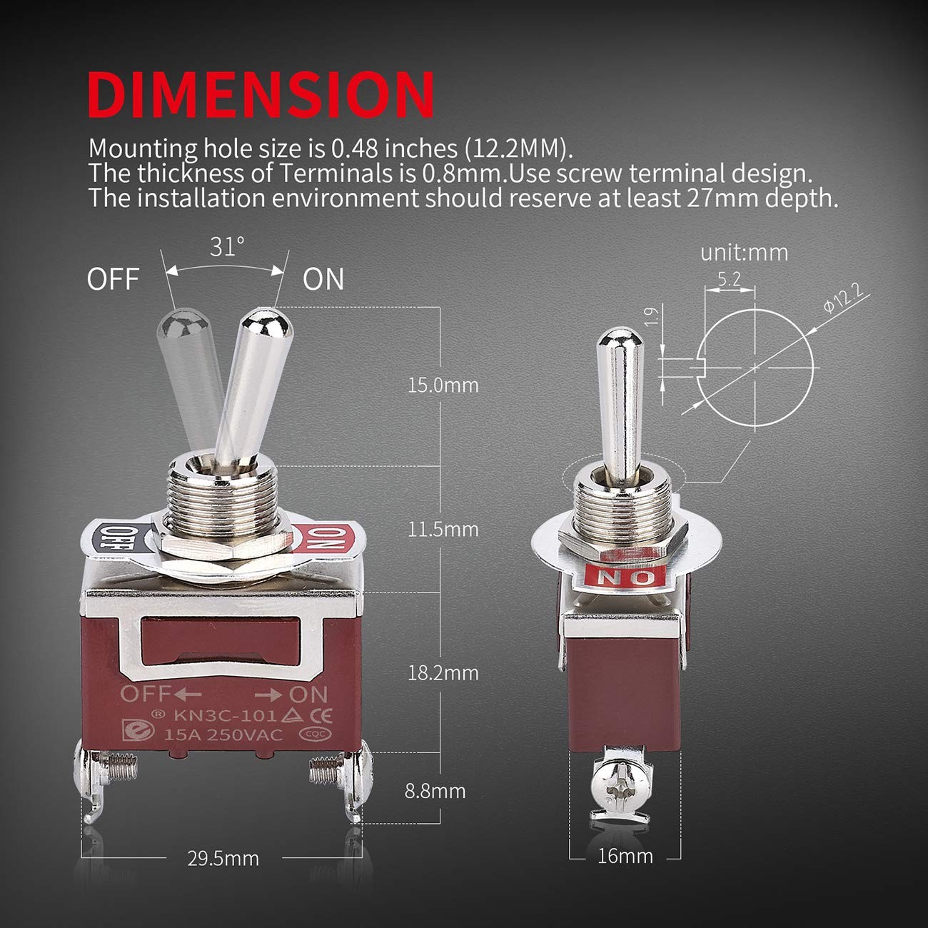 Waterproof Toggle Switch 12V DC 30A Heavy Duty 2 Pin ON Off SPST Weatherproof