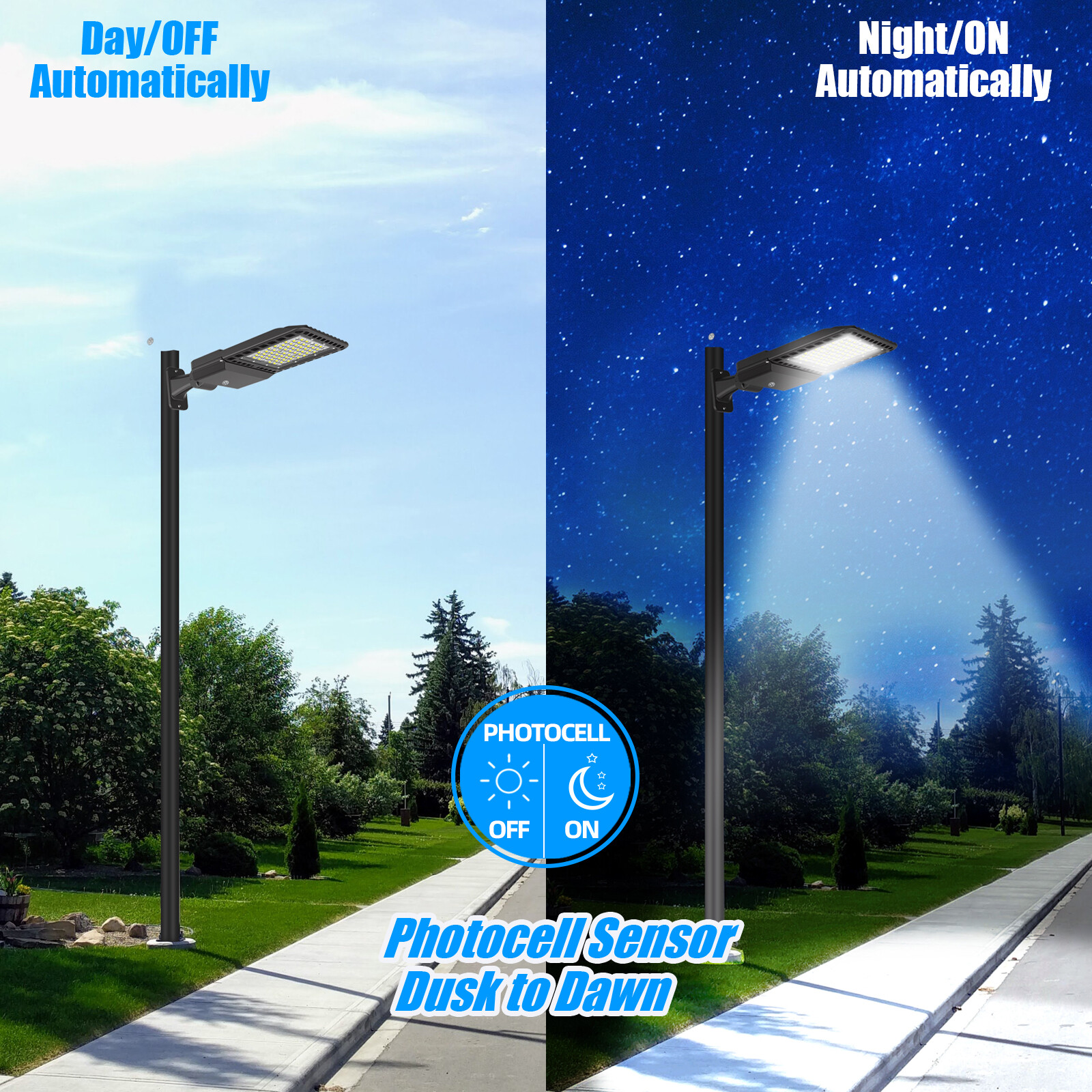 LED Parking Lot Lighting Shoebox Street Pole Light Dusk to Dawn 300W Arm Mount