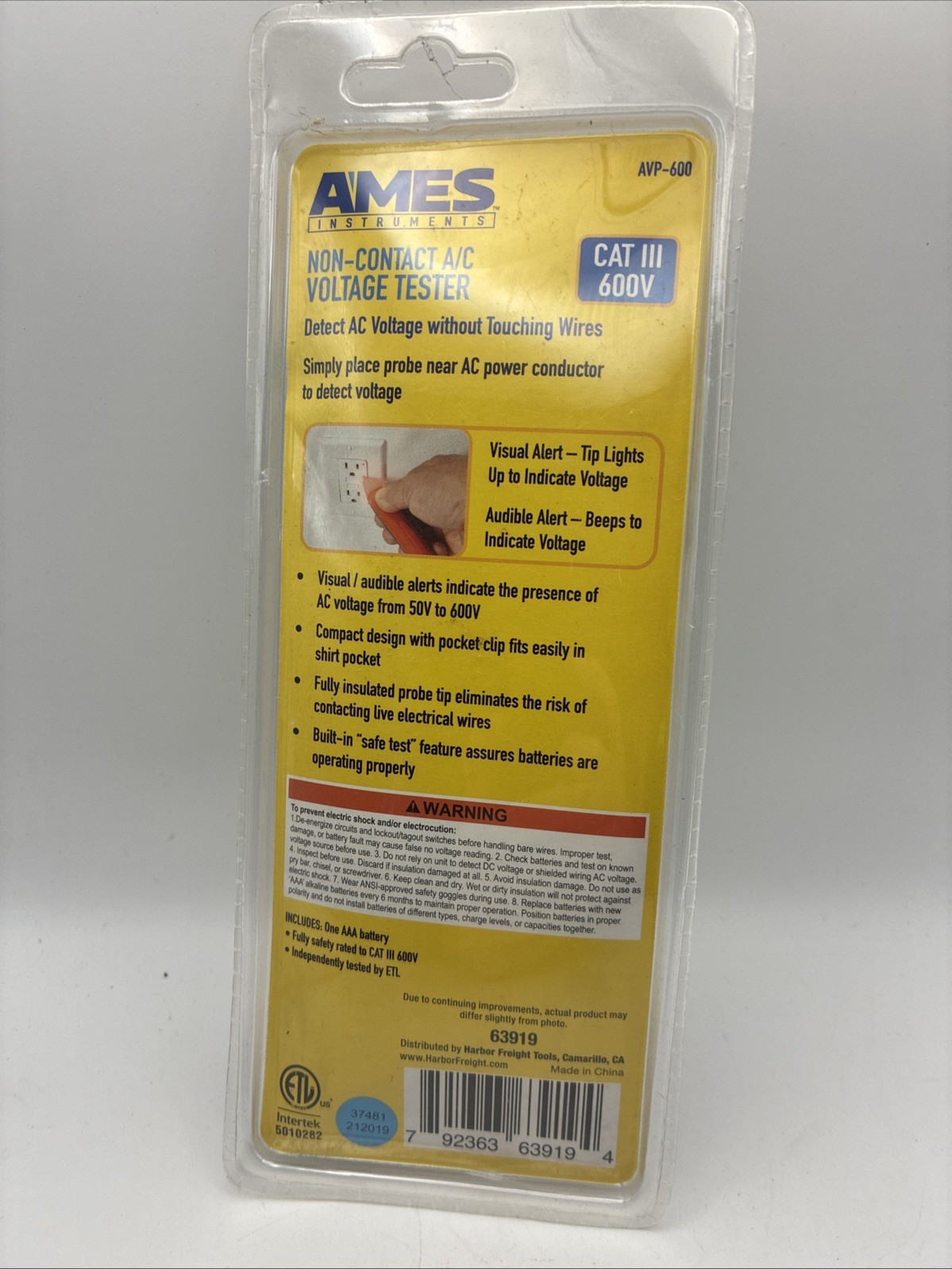 Ames Instruments Non-Contact A/C Voltage Tester – CAT III 600V – Model AVP-600