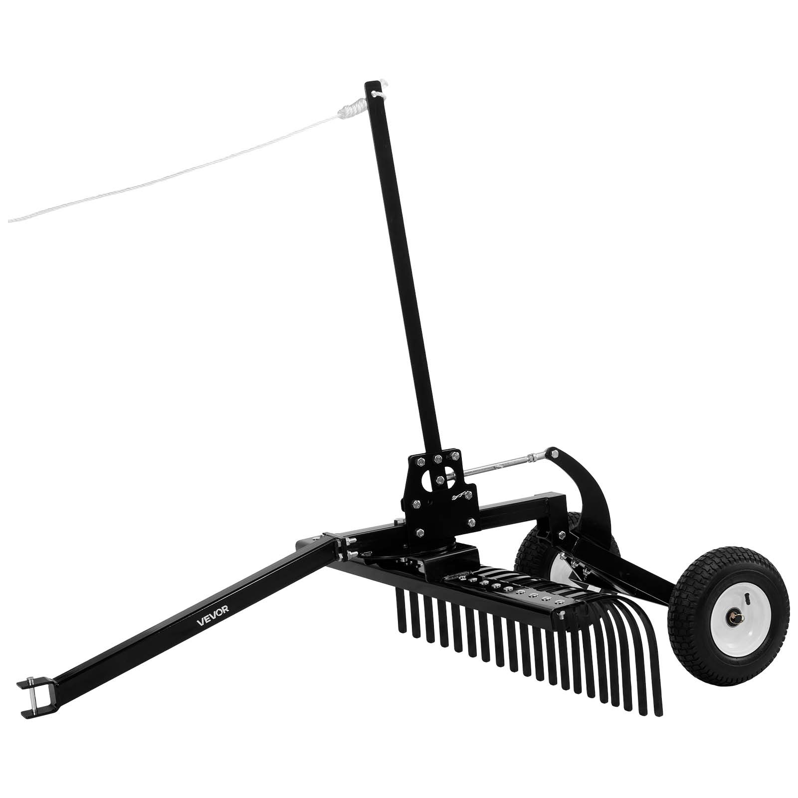 VEVOR 48in Tow Behind Landscape Rake 24 Tines Lawn Dethatcher Height Adjustable