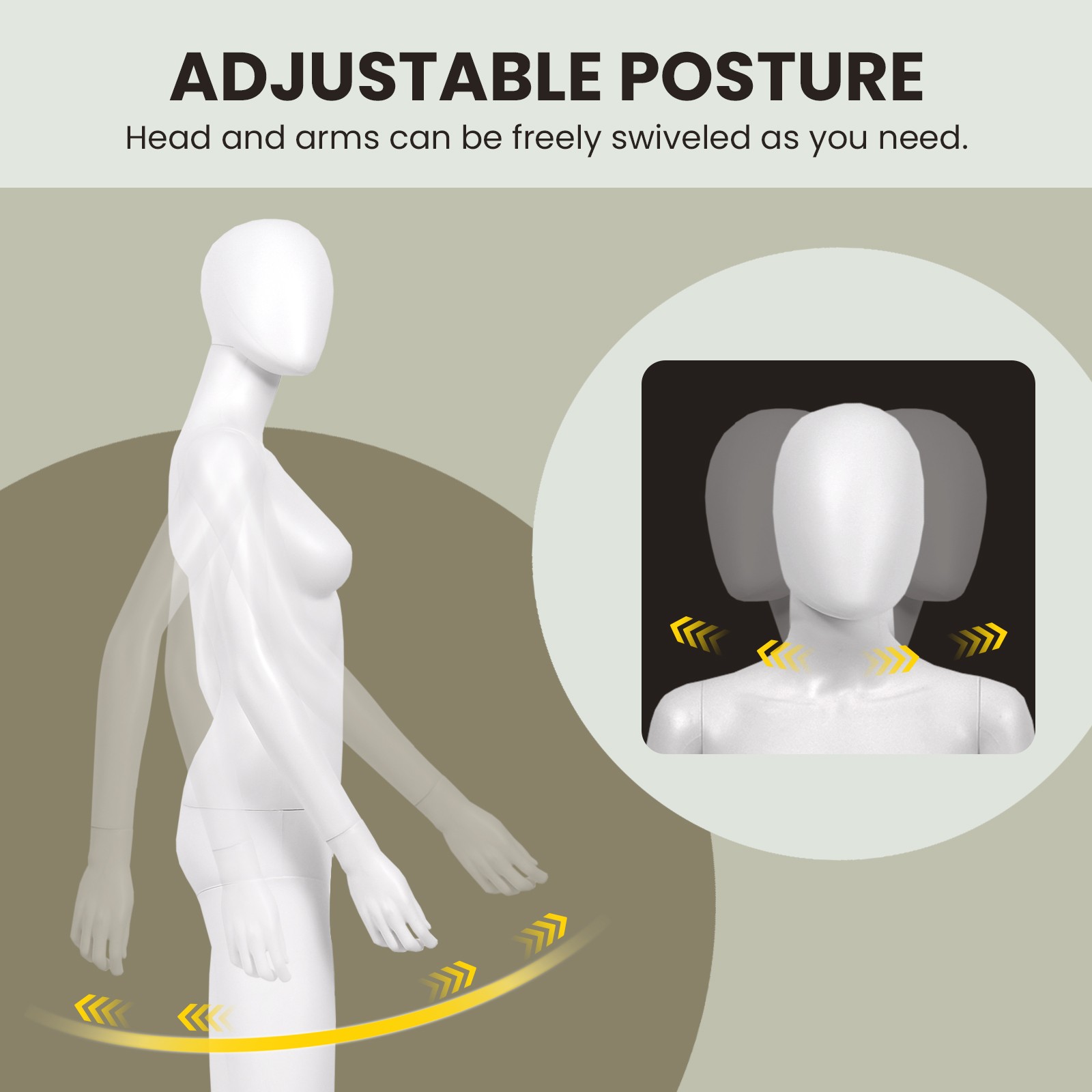 5.8 FT Female Mannequin Egghead Plastic Full Body Dress Form Display