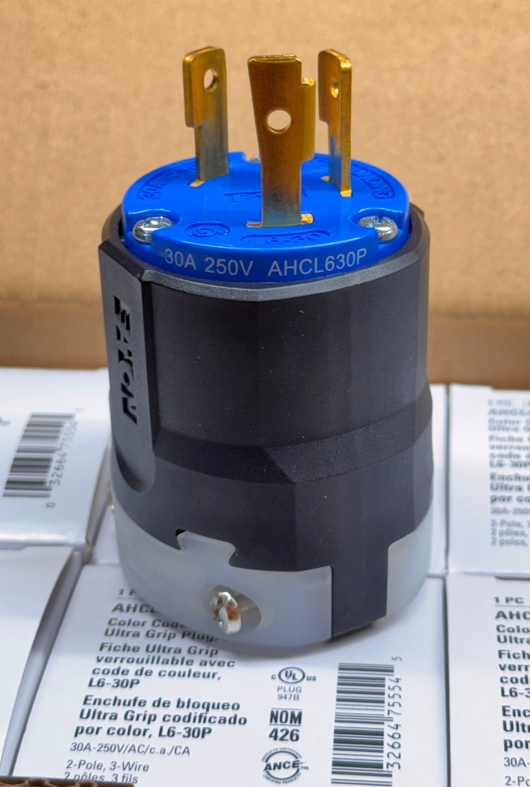 Eaton AHCL630P 30A 250V Blue Black Twist Lock Plug L6-30P Ultra Grip Industrial