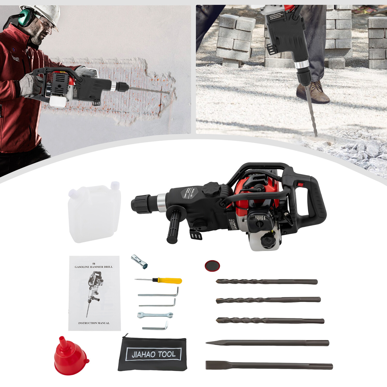 32.6CC 2-Stroke Gas Powered Concrete Breaker Punch Drill Demolition Jack Hammer