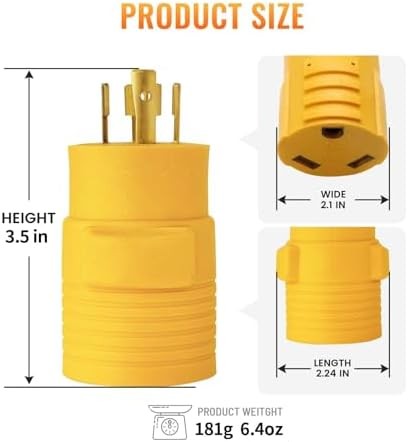 NEMA L14-30P to TT-30R 30 Amp RV Generator Adapter, 4 Prong Locking 120/240V L14