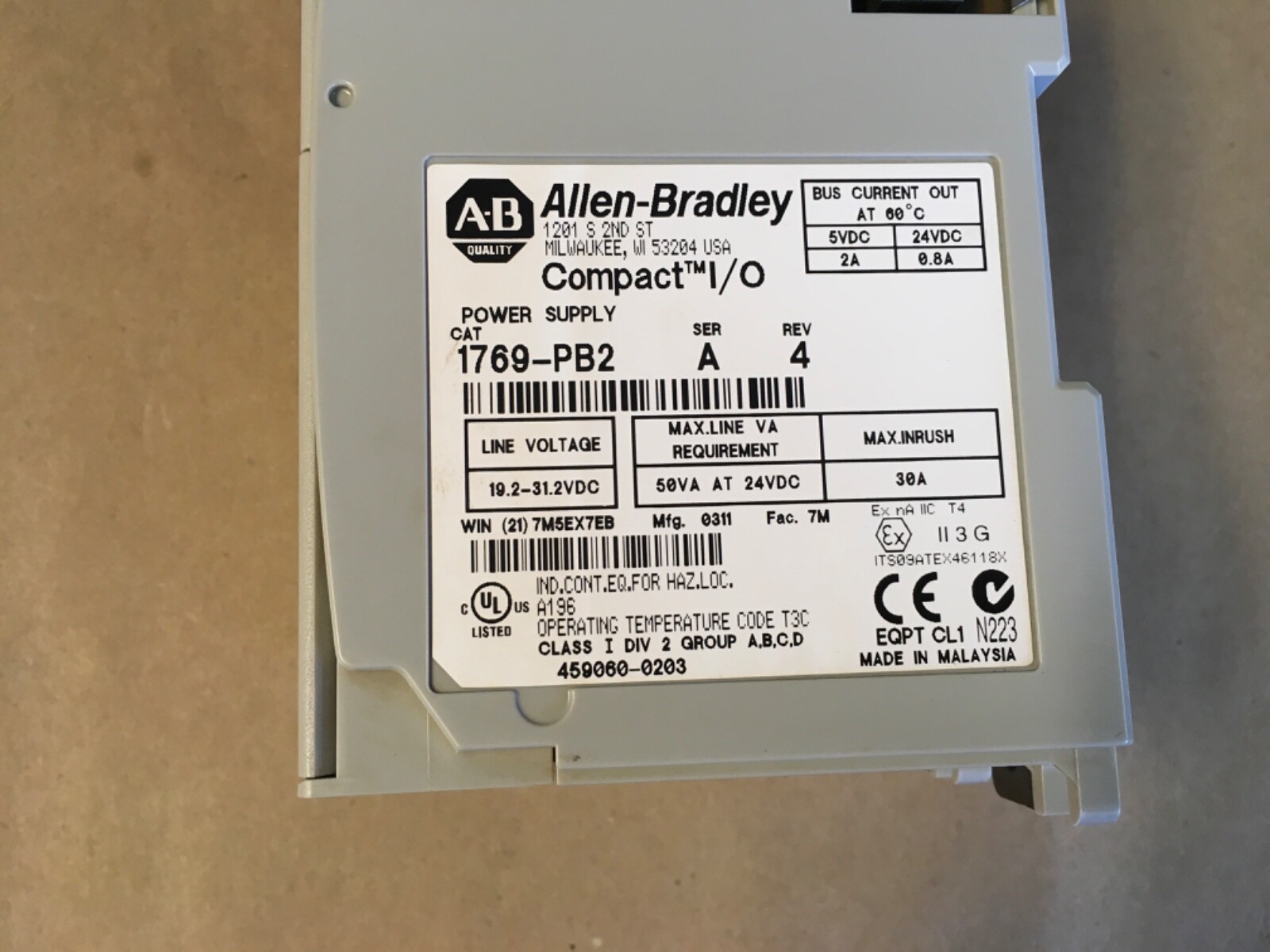 Allen-Bradley 1769-PB2 SER A, REV 4, Compact I/O Power Supply