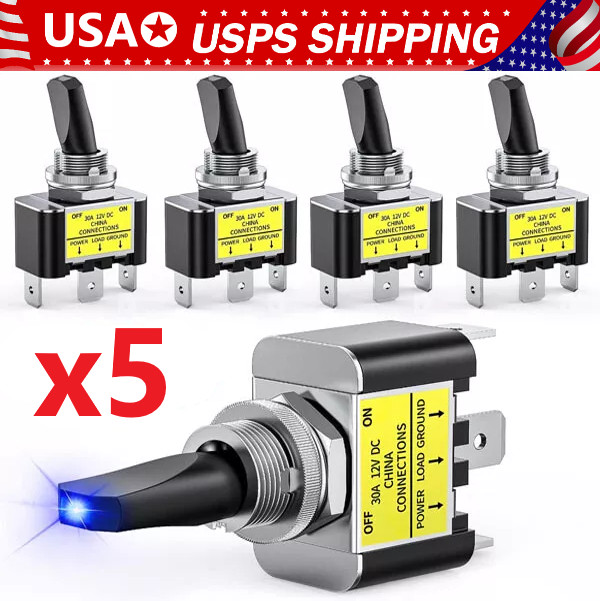 5x Blue LED Light 3Pin Rocker Toggle ON/Off Switch 30A 12V for Car Boat Marine