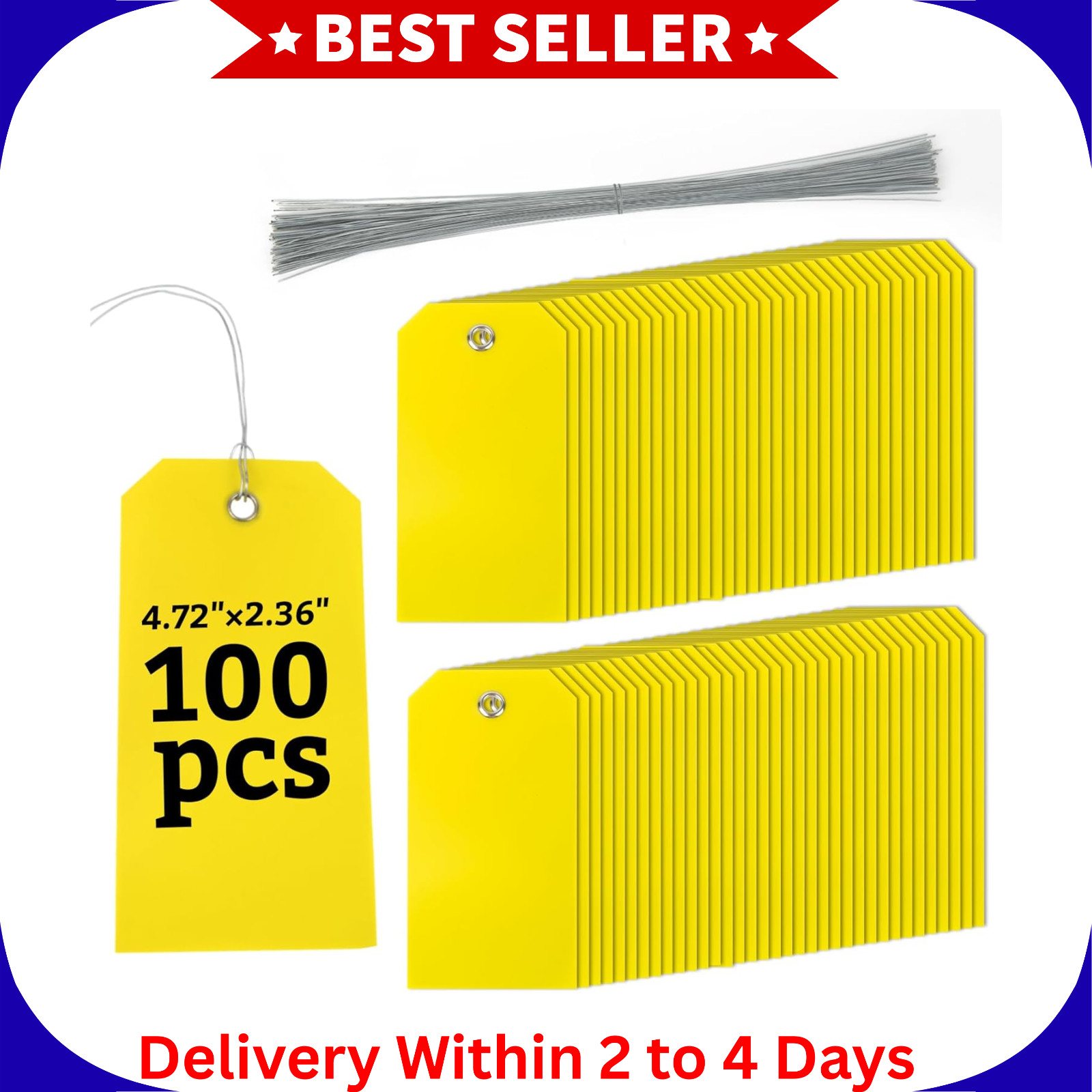 100pcs Yellow Plastic Hang Shipping Tags with Wire Waterproof Blank Label Tags