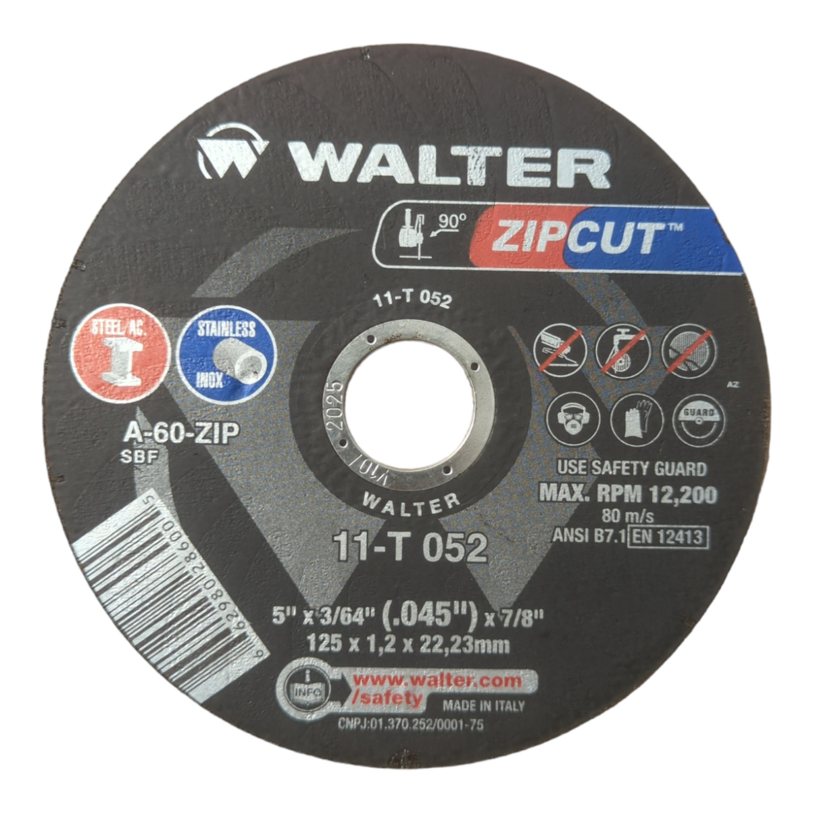 Walter 11-T 052 Zip Wheel CUT OFF WHEEL / (25 pk) 5« X 3/64« X 7/8«