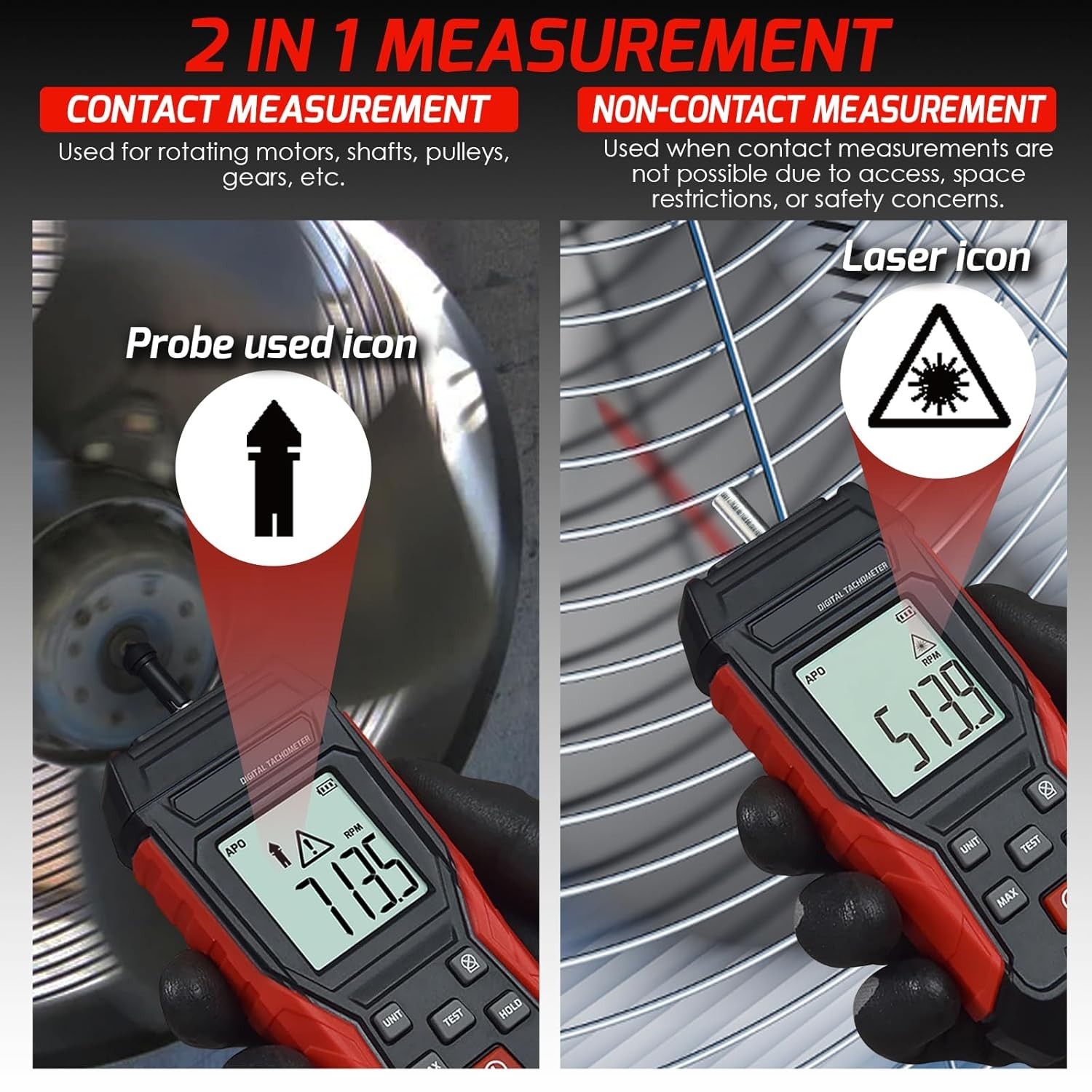 Versatile Digital Tachometer with Data Hold & Backlight – Ideal for Mechanics
