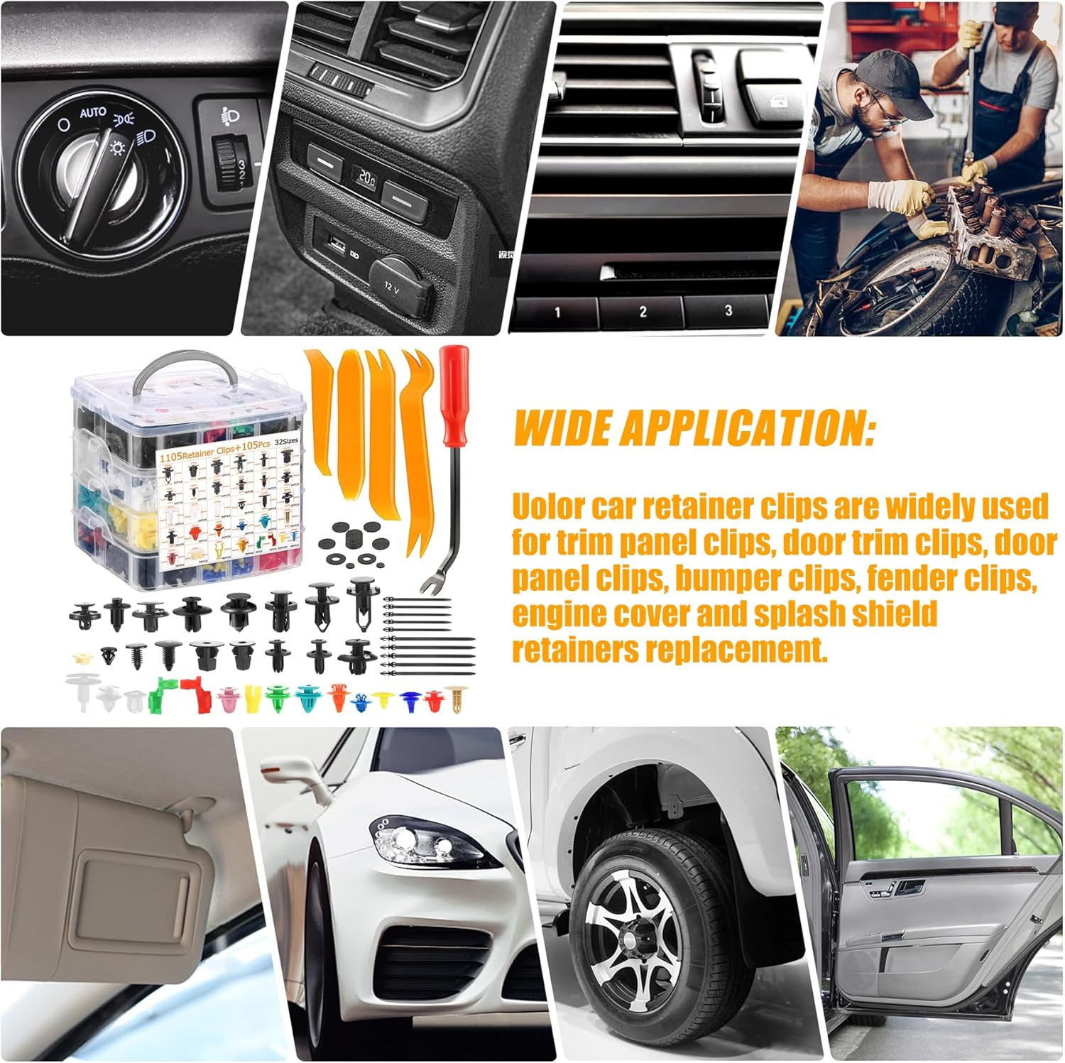 1240Pcs Car Push Retainer Clips & Auto Fasteners Kit 32 Most Popular Sizes Nylon