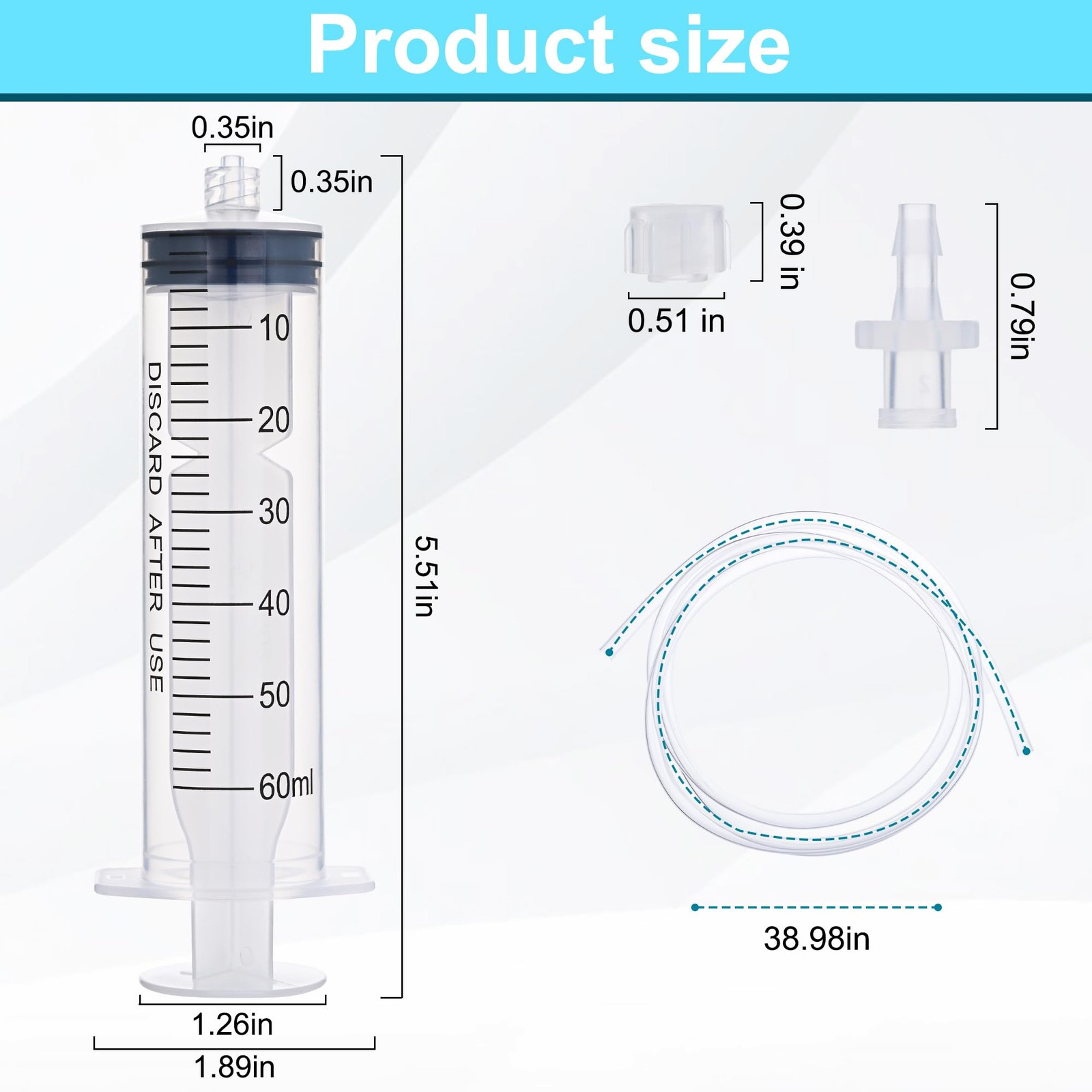 2 Pack 60ml Luer Lock Syringe with 39″ Tube, Large 60cc Plastic