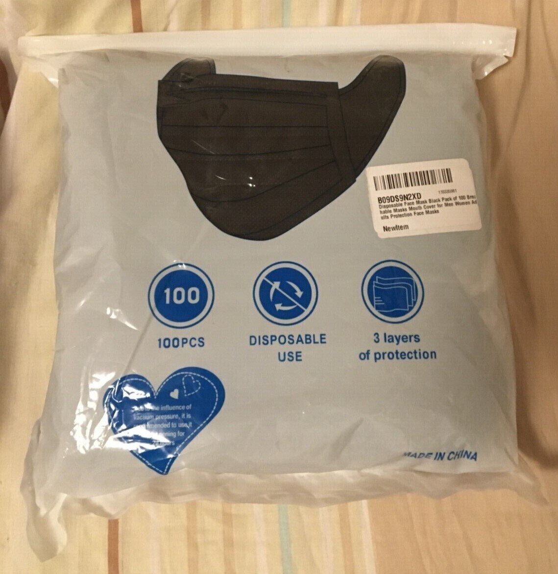 Disposable 3-Ply Non-Medical Mask — 100 Pcs, Black Color