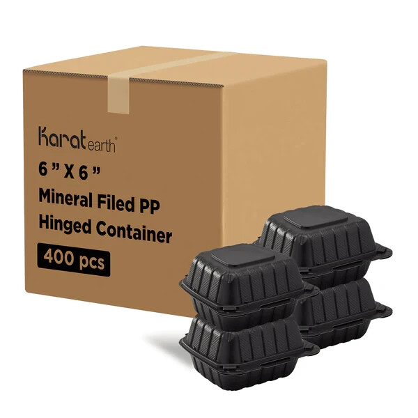 Karat Earth 6″x6″ Mineral Filled PP Hinged Container(1 compartment) Microwavable