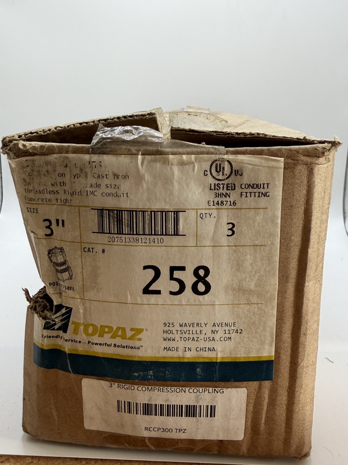 (Box Of 3) Topaz 258 3″ Rigid Compression Coupling IMC Conduit Cast Iron
