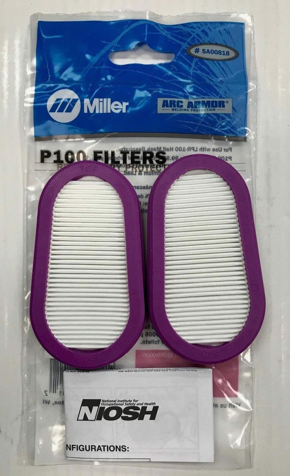 Miller SA00818 Replacement Cartridge P100 Filter Miller Welding Respirator 2 PKG