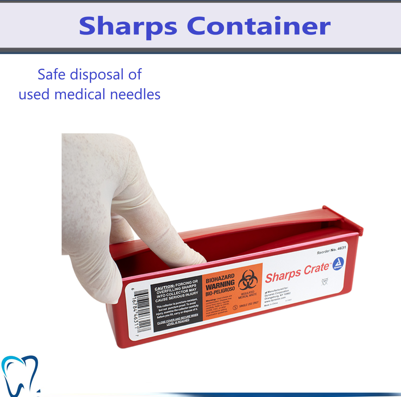 Dynarex Sharps Container 0.5Qt Horizontal Entry Sharps Crate, Travel, Home 5/Pk