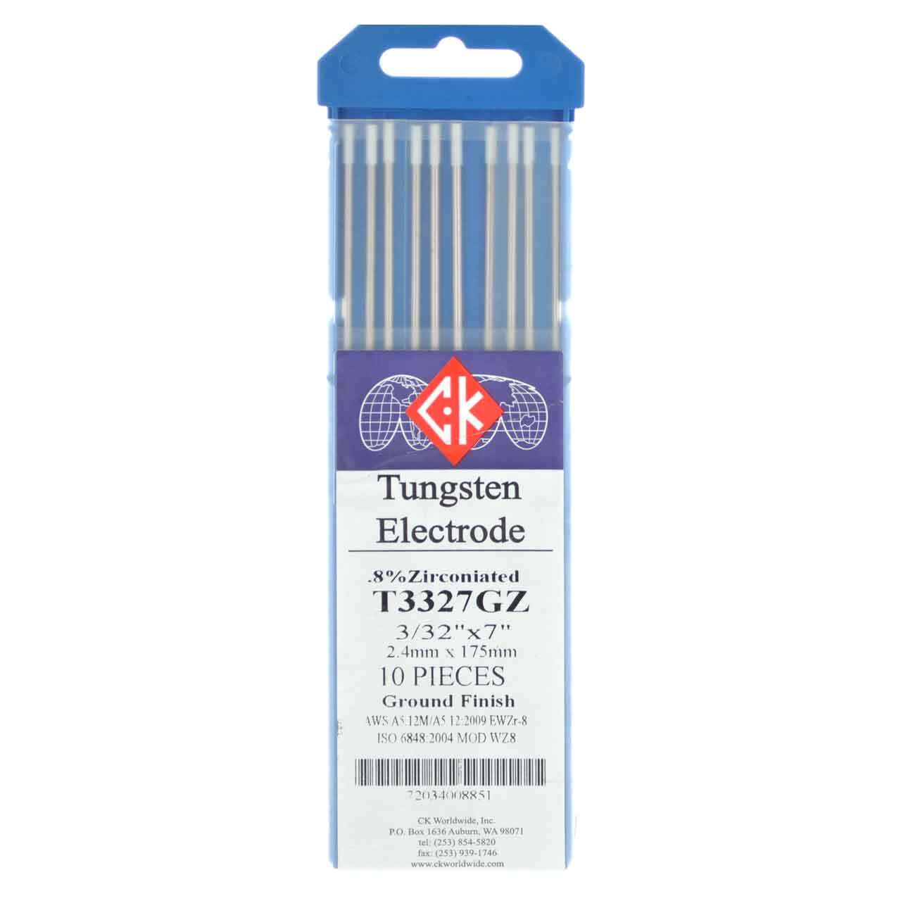CK T3327GZ 0.8% Zirconiated Tungsten Electrode 3/32″ X 7″ 10 pack