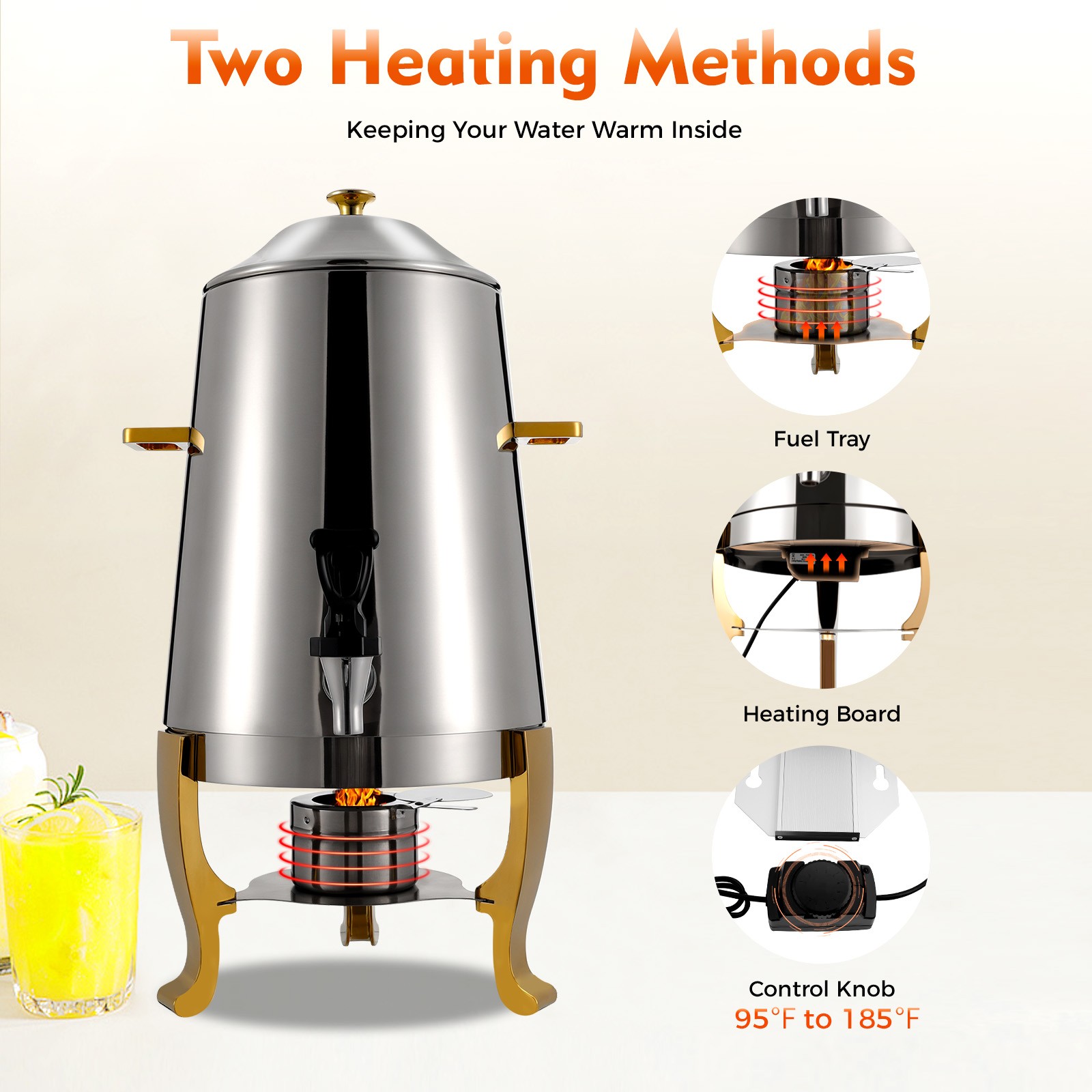 400W Insulated Beverage Dispenser for Hot Drinks 3.43Gal Stainless Steel USA