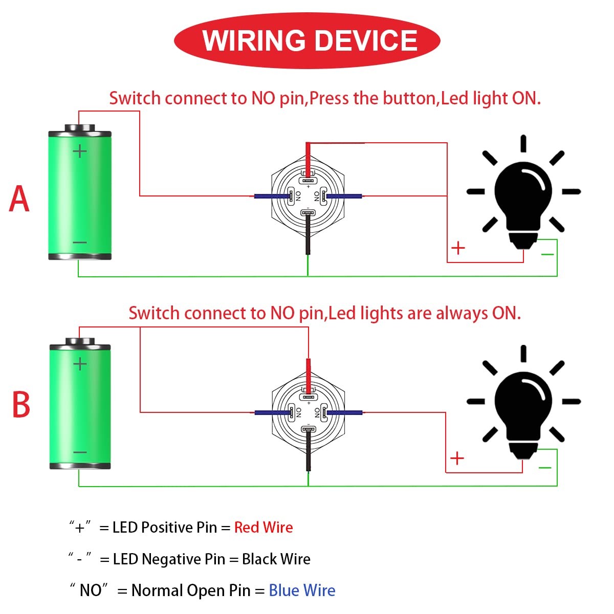 MKBKLLJY 6Pcs 12mm Latching led Push Button Switch Black Shell with pre-Wirin…