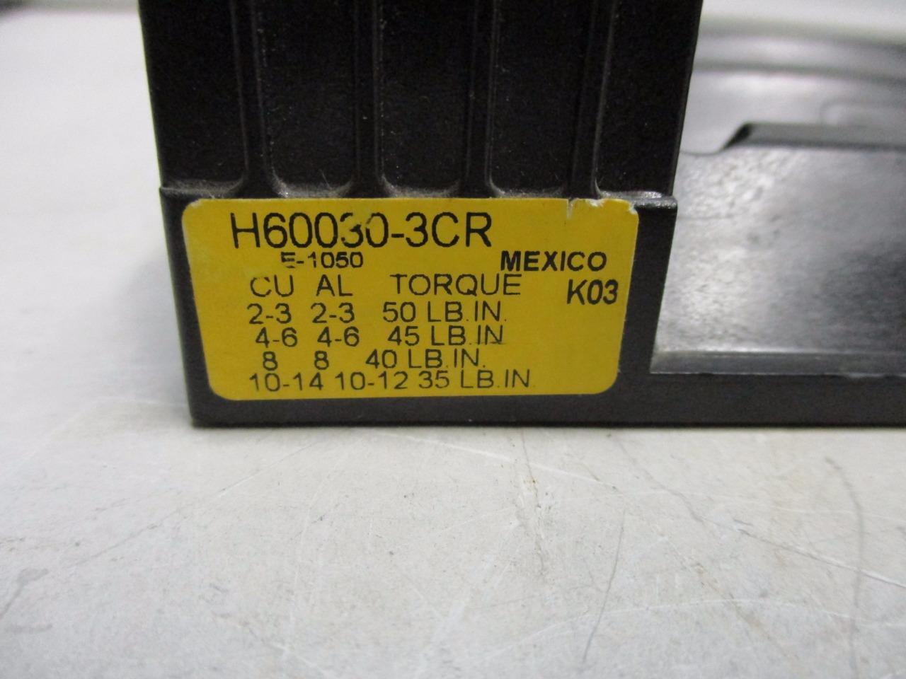 BUSS H60030-3CR Fuse Holder – Class H Fuse, 600V 30A 60C/75C Wire – NEW