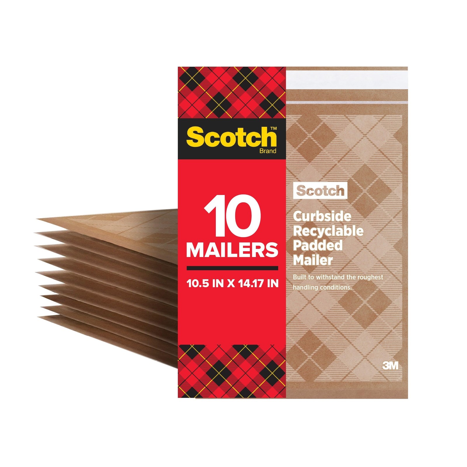 Scotch Curbside Recyclable Padded Mailers, 1 Pack, 10.5 in x 14.75 in, Brown