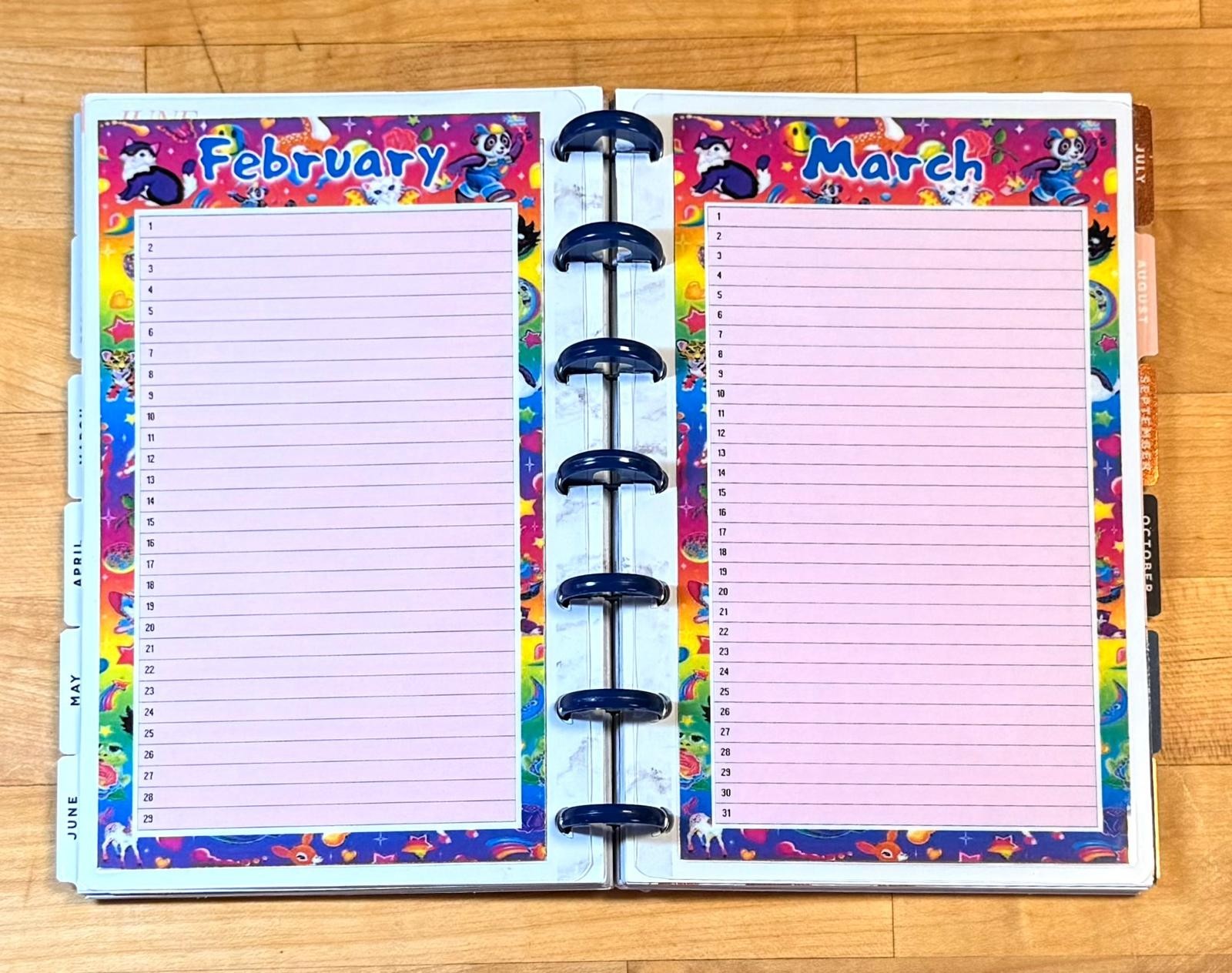 Set of 6 (Six) Month at a Glance Dashboards for use with Mini Happy Planner~