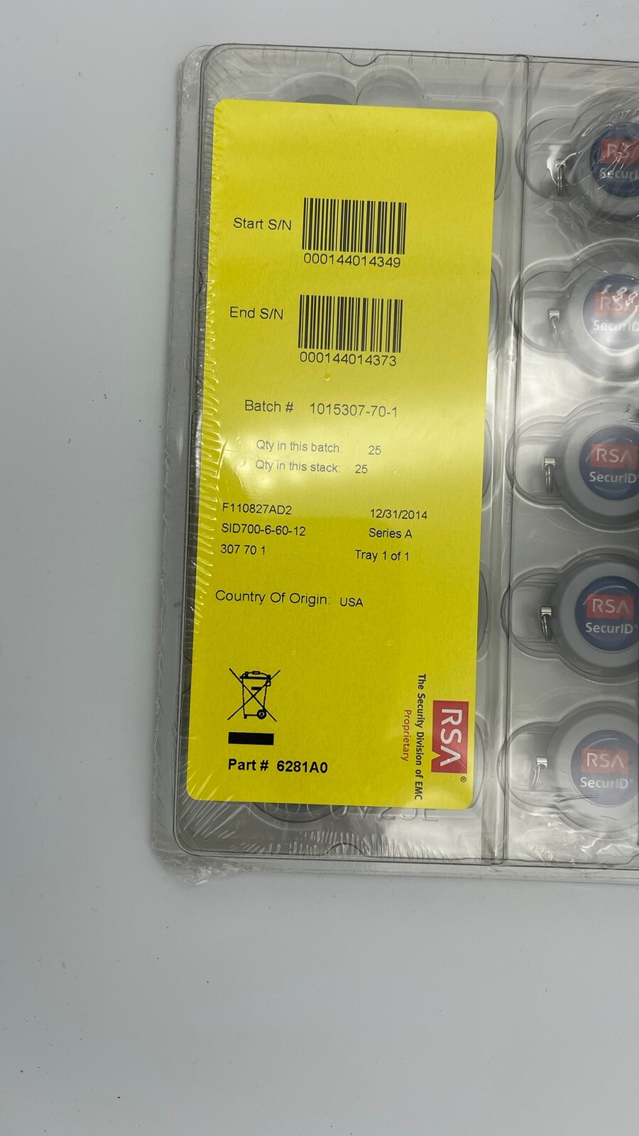 RSA SecurID SID700 Security Credit Card Token (25 pack) SID700-6-60-12 12/31/14
