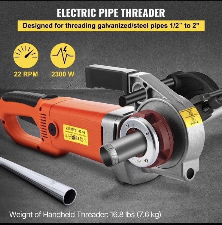 Electric Pipe Threader Portable Machine 2300W, 6 Dies 1/2-2″ , 22 RPM ,Excellent