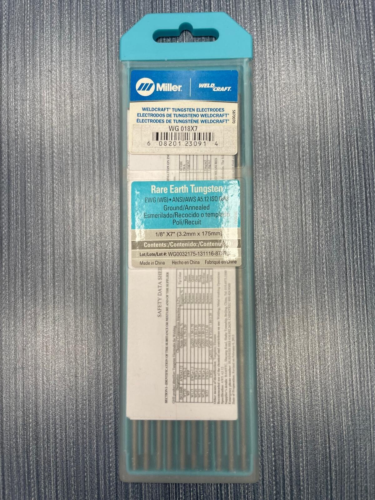 Miller Weldcraft WG018X7 Rare Earth Tungsten Electrode 1/8 in. x 7 in.
