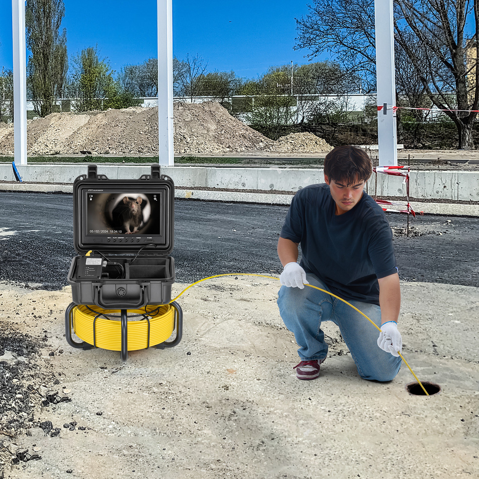 VEVOR Sewer Camera 165ft/50m Self-Leveling Drain Camera with 9″ Screen 36X Zoom