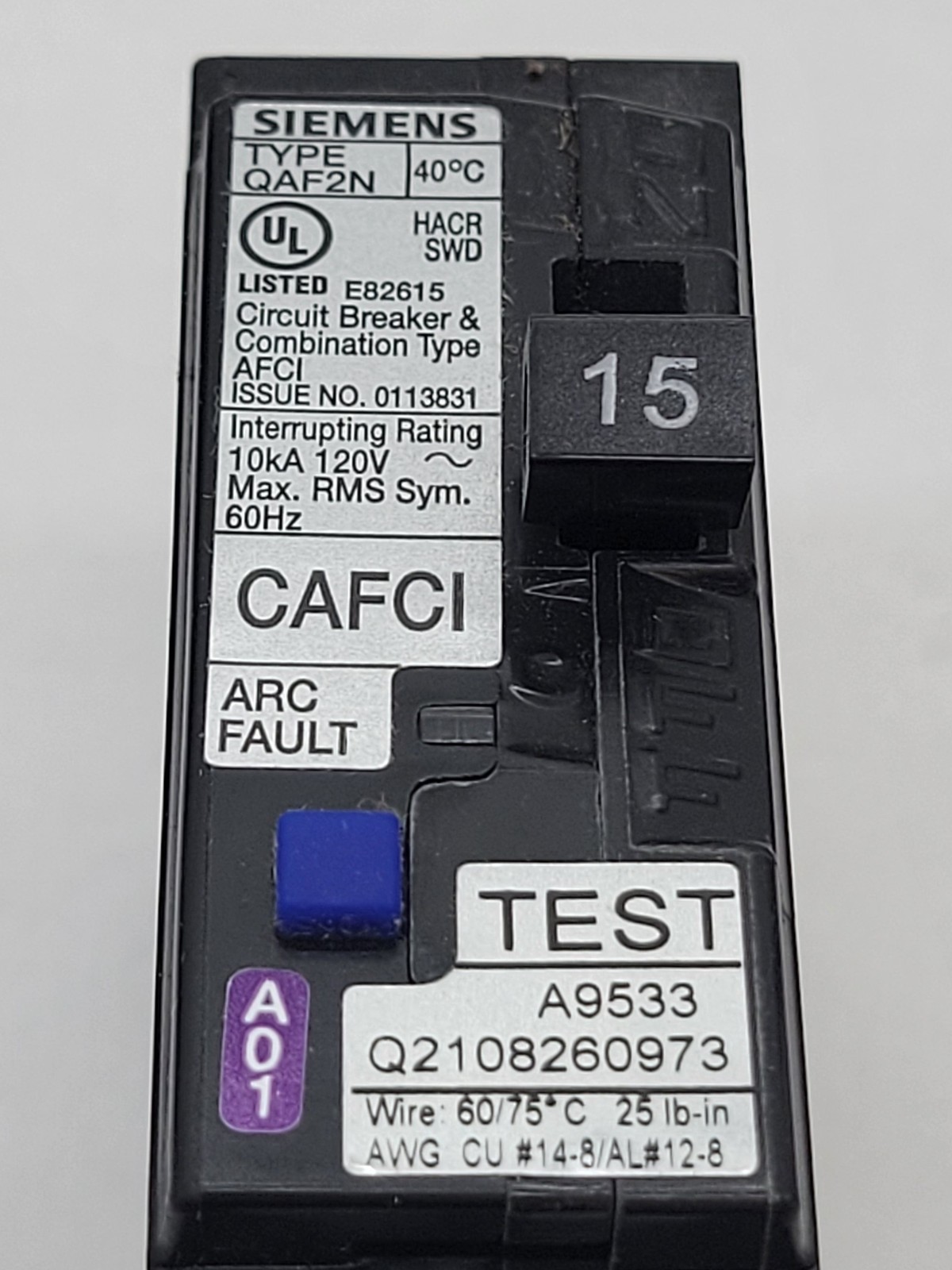 10PC Siemens QA115AFCN Plug-In Circuit Breaker 15A 1P 120V 10KA QAF2N CAFCI