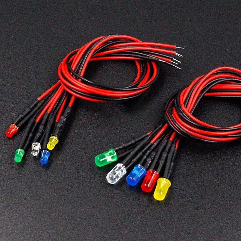 3MM 5MM LED Bulb Diode Light Prewired Wired Light 5V-12V 20cm Wire Multicoloured