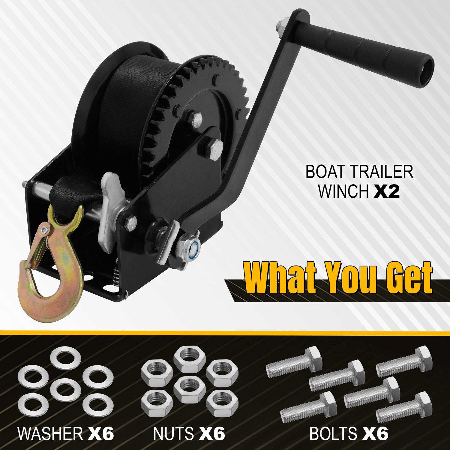 2 Boat Winch 1200lbs Hand Winch Heavy Duty Hand Crank w/ 23ft Strap for Boat/ATV