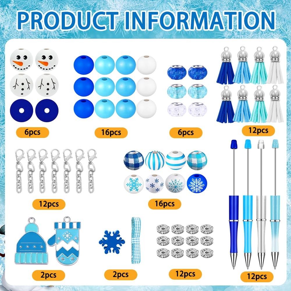 Vellibring 12 Set Christmas Beadable Pens Plastic Bead Winter Black