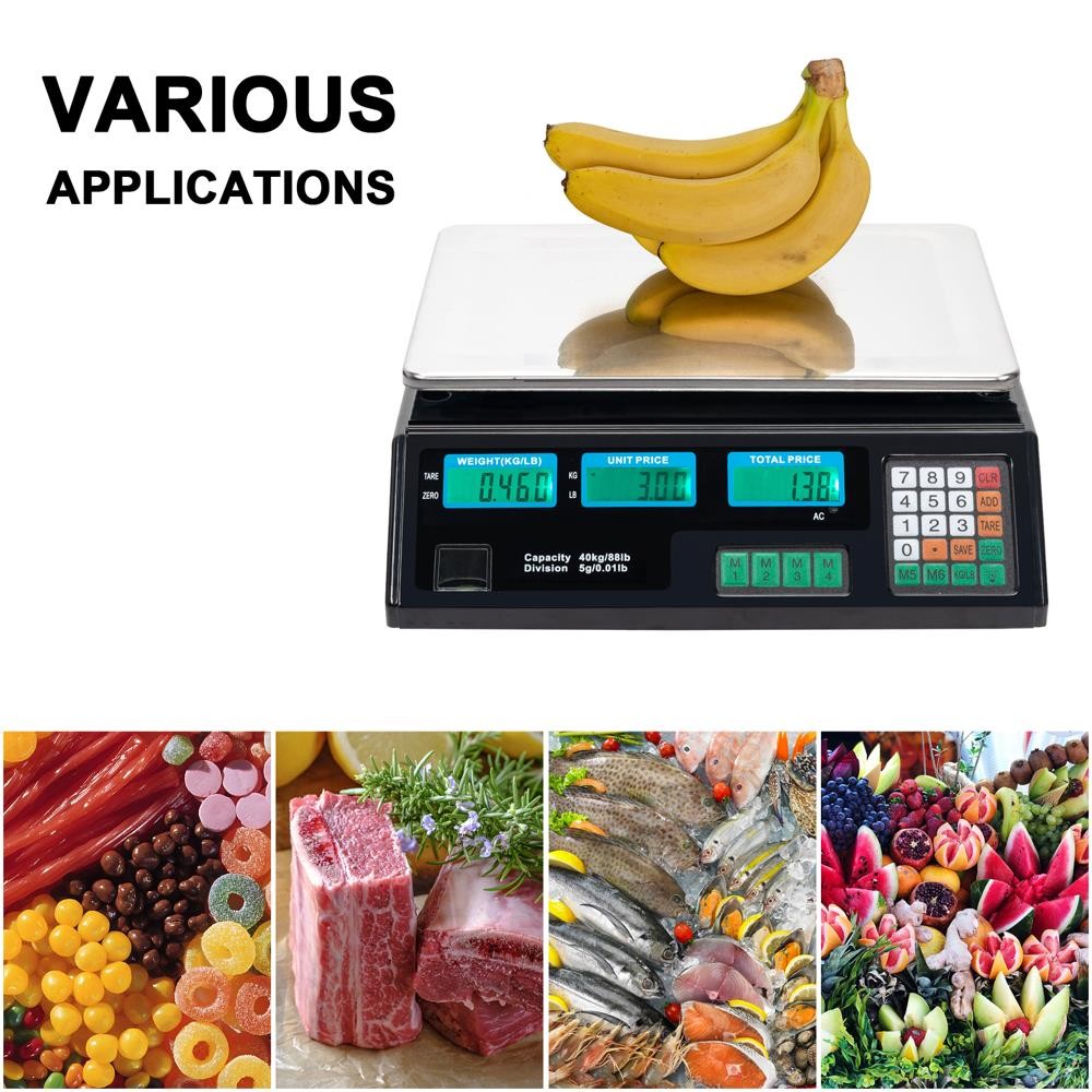 88LB Digital Weight Scale Price Computing Food Produce Deli Backlit LCD Display