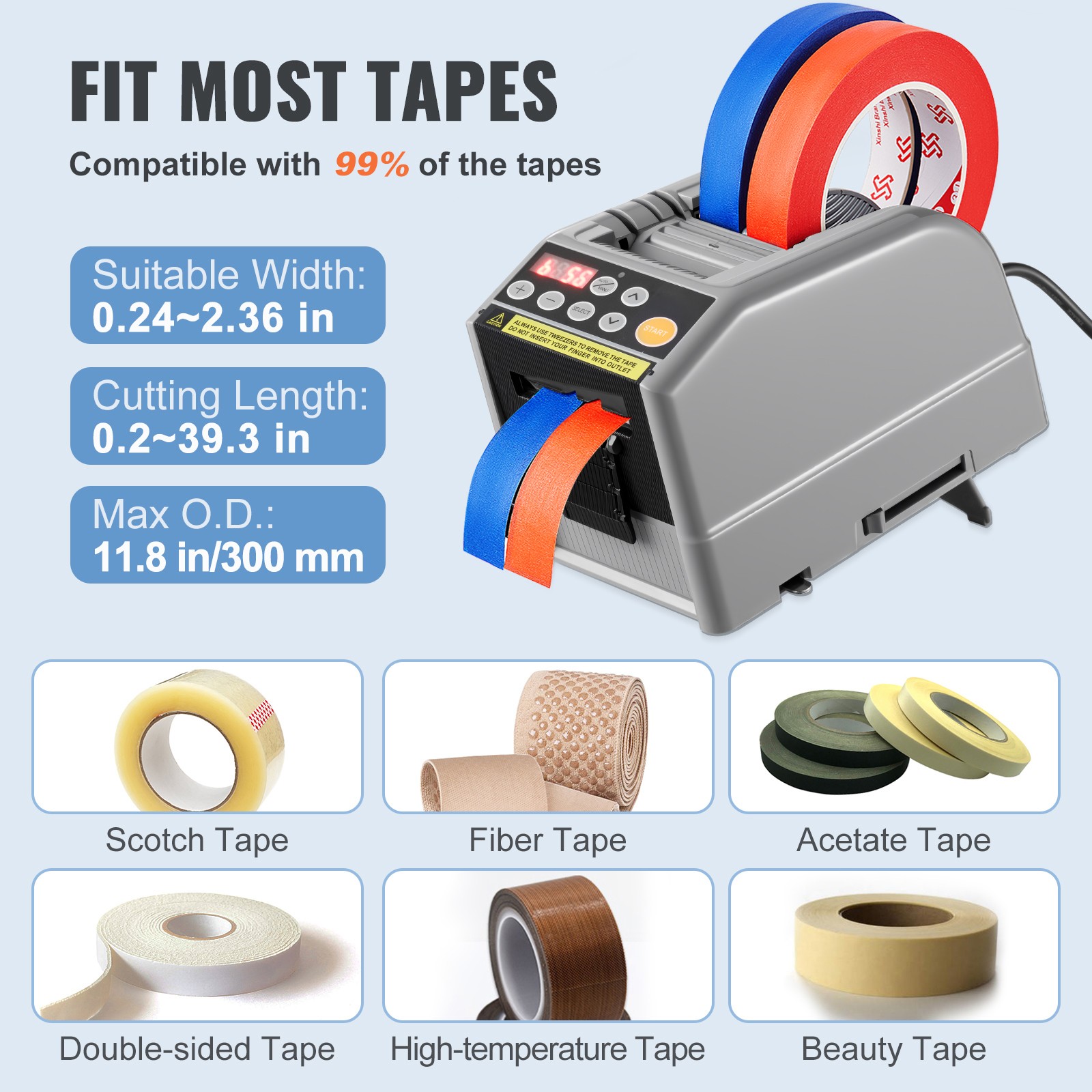 VEVOR Automatic Tape Dispenser 110V Packaging Cutter Machine for 0.24-2.36″ W
