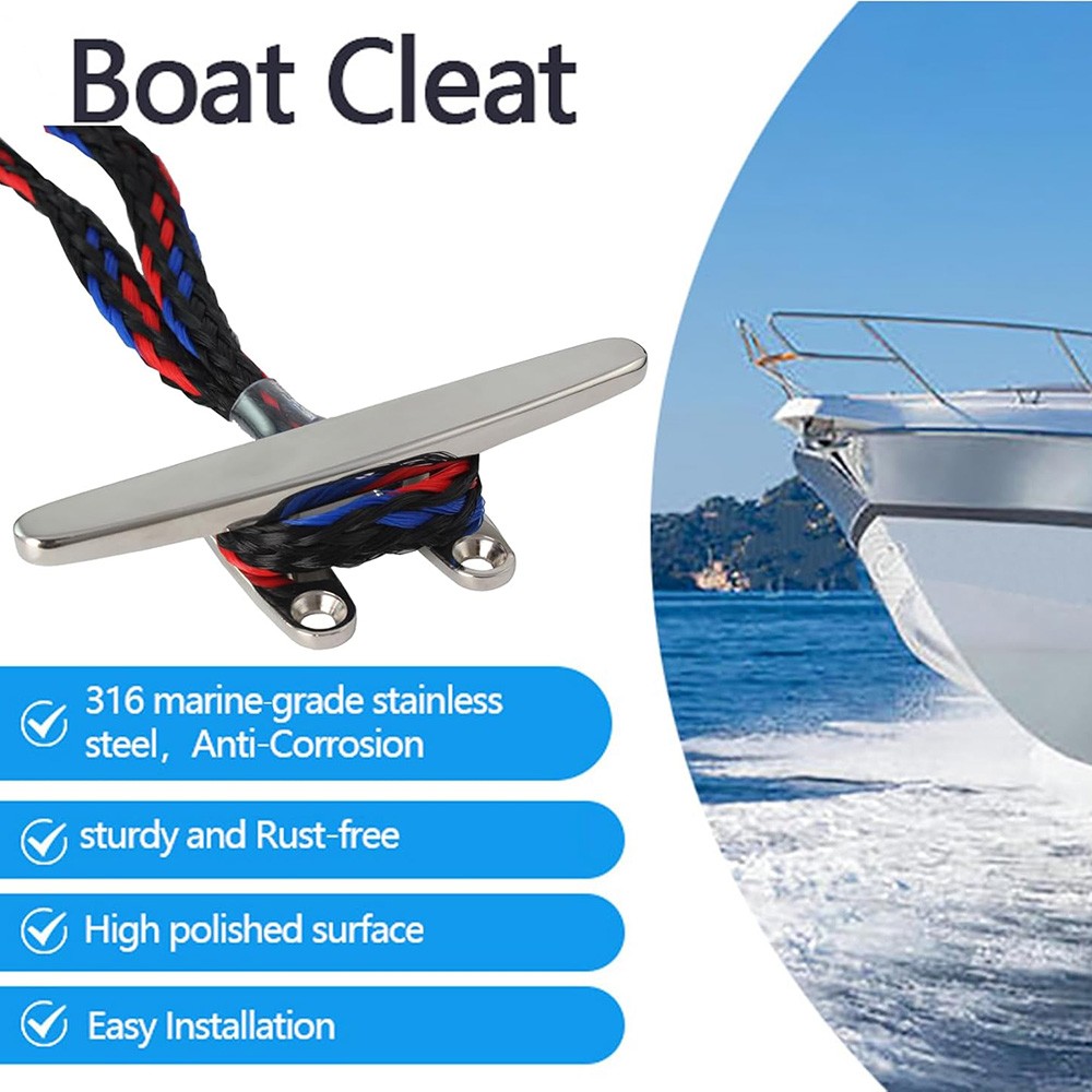 4/5/6/8 IN Rope Cleat Flat Top Boat Deck Cleat 316 SS Boat Cleat Open Base